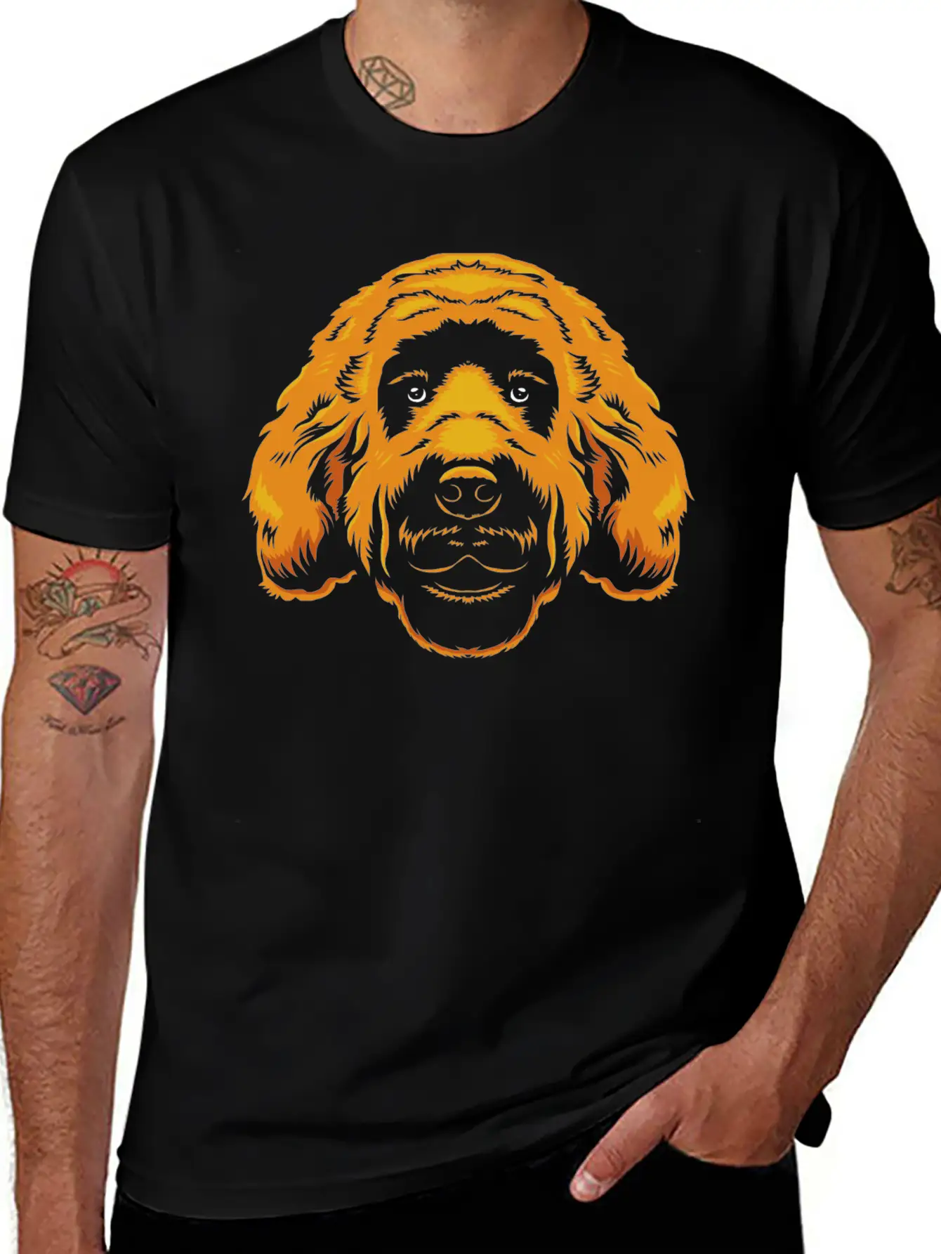 Goldendoodle Dog Owner Graphic Doodle Faces Stylish Everyday T-Shirt – Unisex Basic Cotton Tee