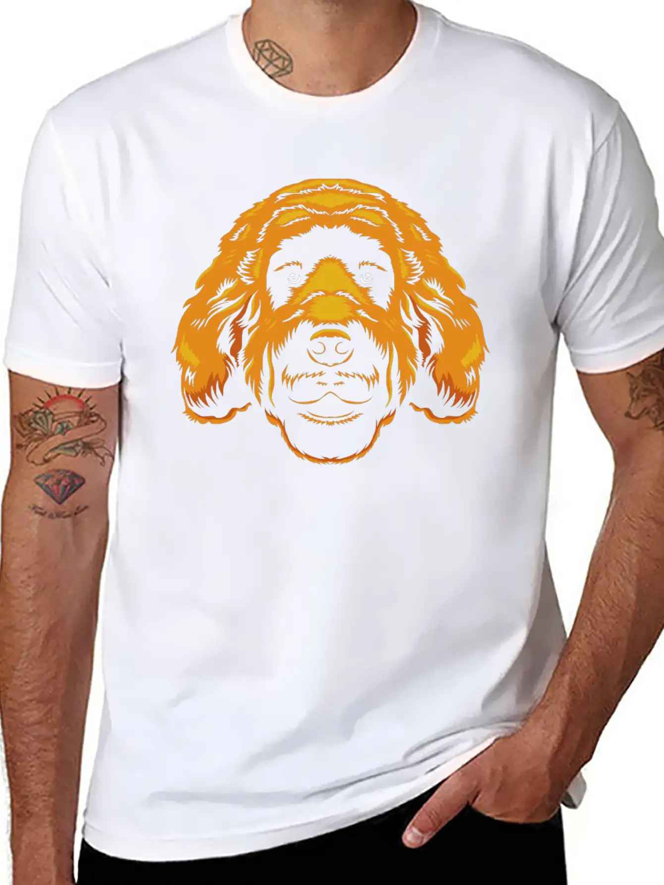 Goldendoodle Dog Owner Graphic Doodle Faces Stylish Everyday T-Shirt – Unisex Basic Cotton Tee