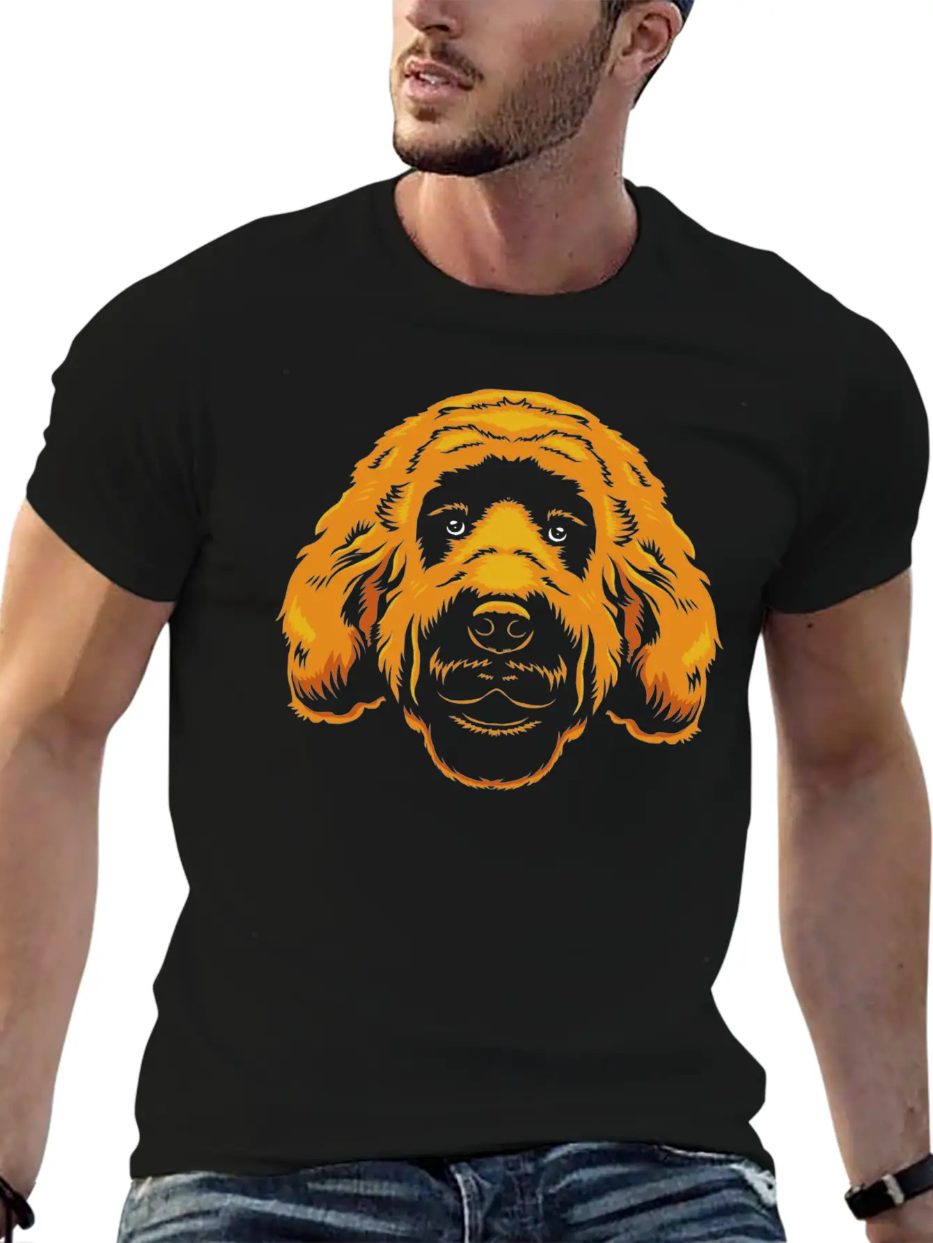 Goldendoodle Dog Owner Graphic Doodle Faces Stylish Everyday T-Shirt – Unisex Basic Cotton Tee