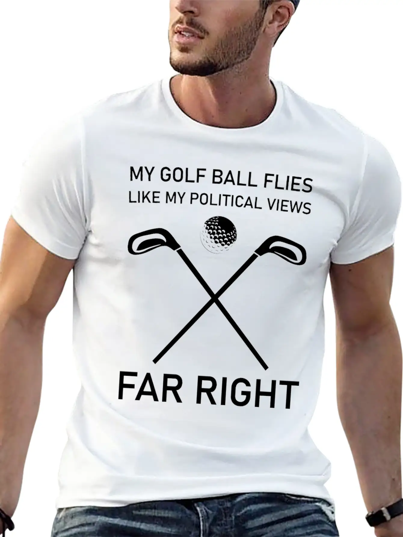 Golf Ball Flies Like My Political Views Far Right Unisex Short Sleeve Soft Cotton T-Shirt – Casual Everyday Wear