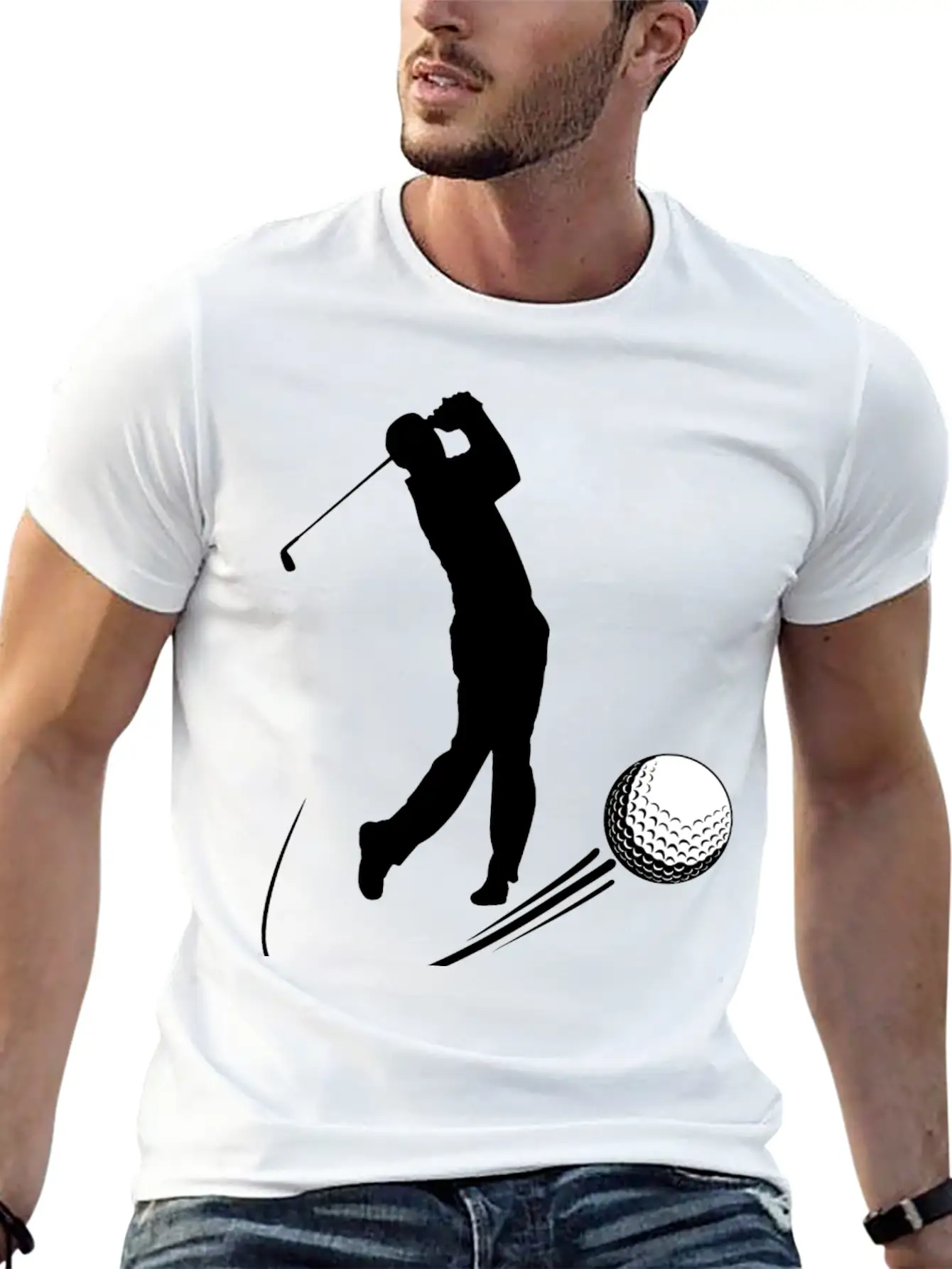 Golf Player Hits Ball Shadow Timeless Short Sleeve Tee – Comfy And Minimalist Design
