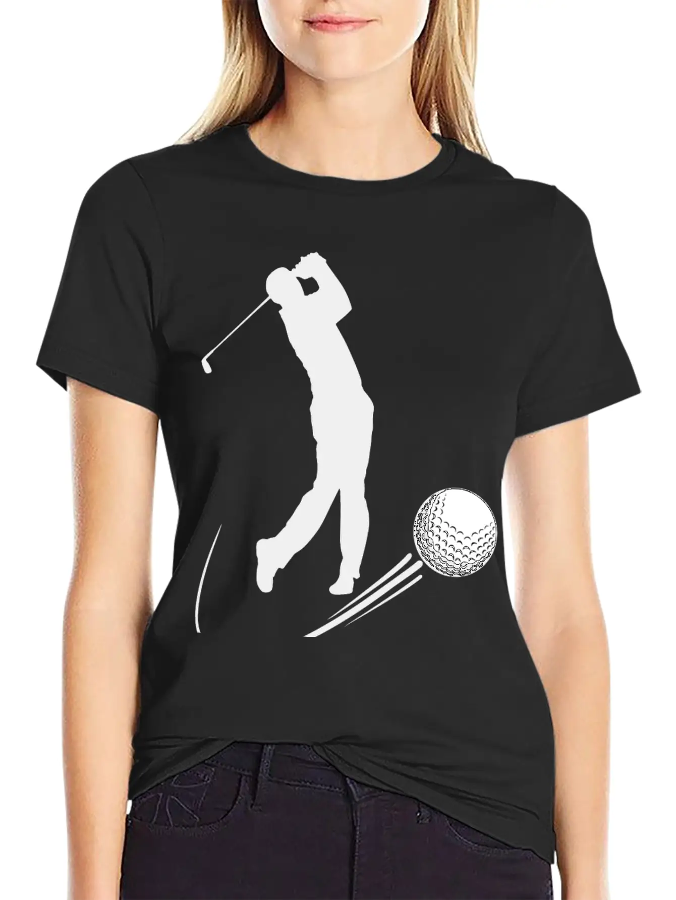 Golf Player Hits Ball Shadow Timeless Short Sleeve Tee – Comfy And Minimalist Design