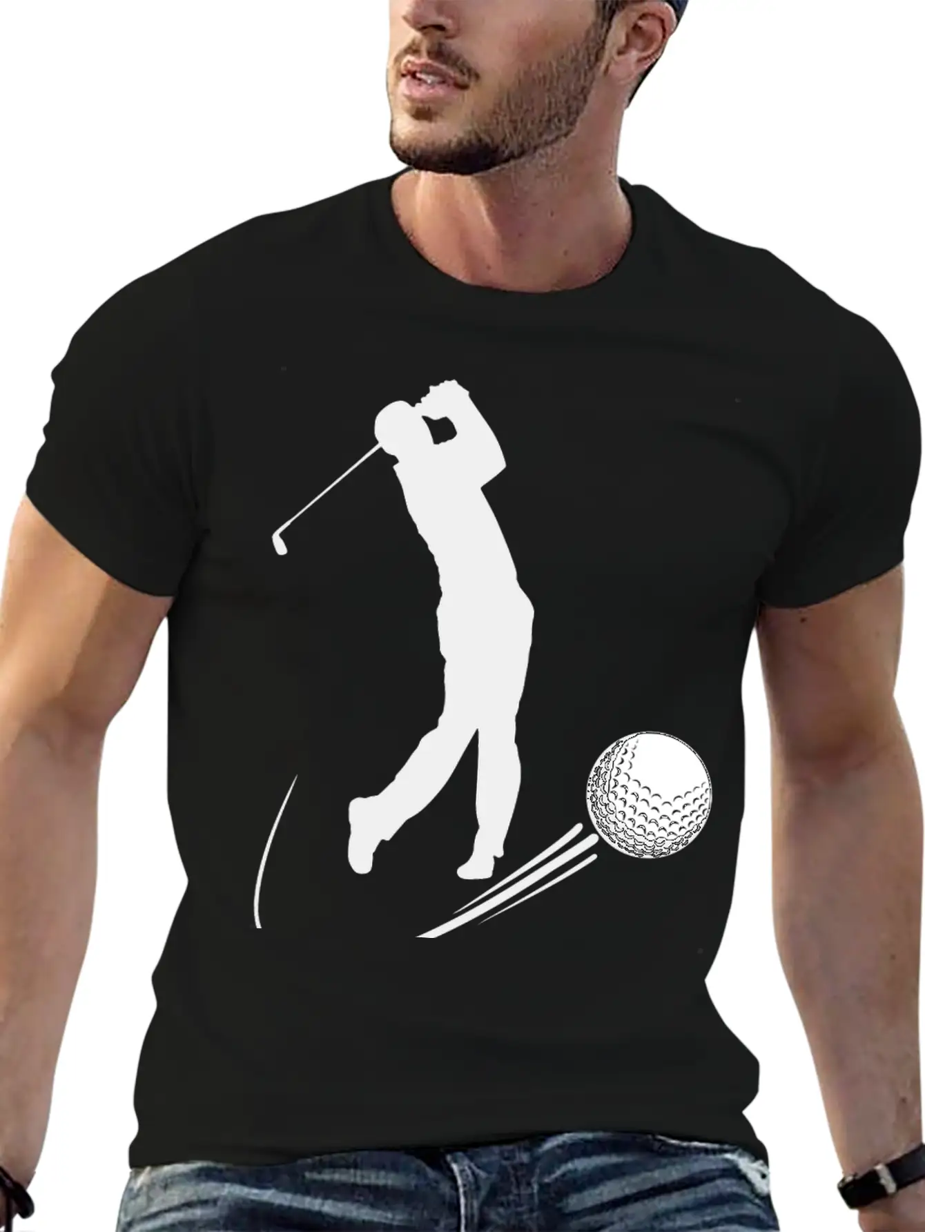 Golf Player Hits Ball Shadow Timeless Short Sleeve Tee – Comfy And Minimalist Design