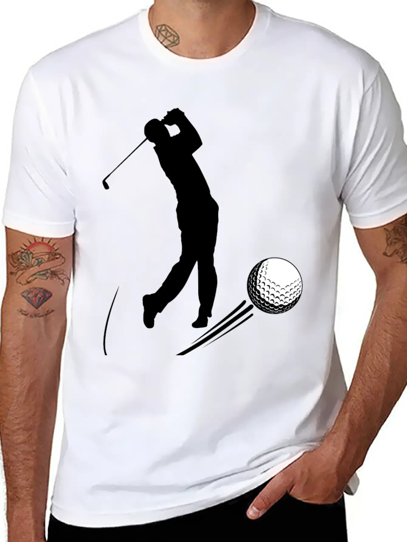 Golf Player Hits Ball Shadow Timeless Short Sleeve Tee – Comfy And Minimalist Design