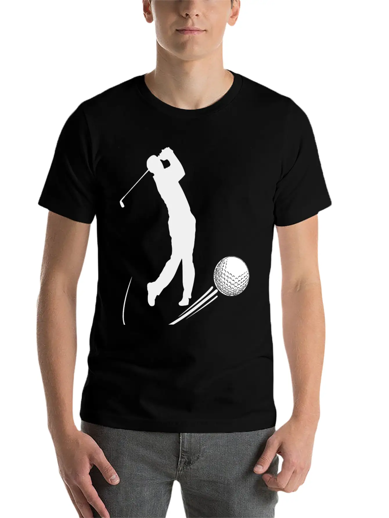 Golf Player Hits Ball Shadow Timeless Short Sleeve Tee – Comfy And Minimalist Design