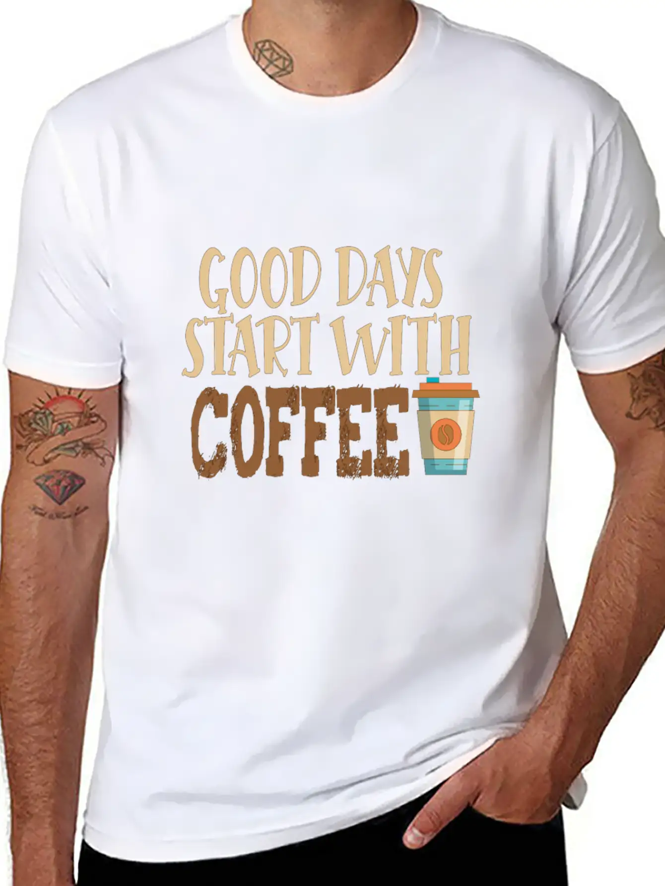 Good Days Start With Coffee Custom T-Shirt Basic Graphic T-Shirt – Daily Comfort In Soft Cotton