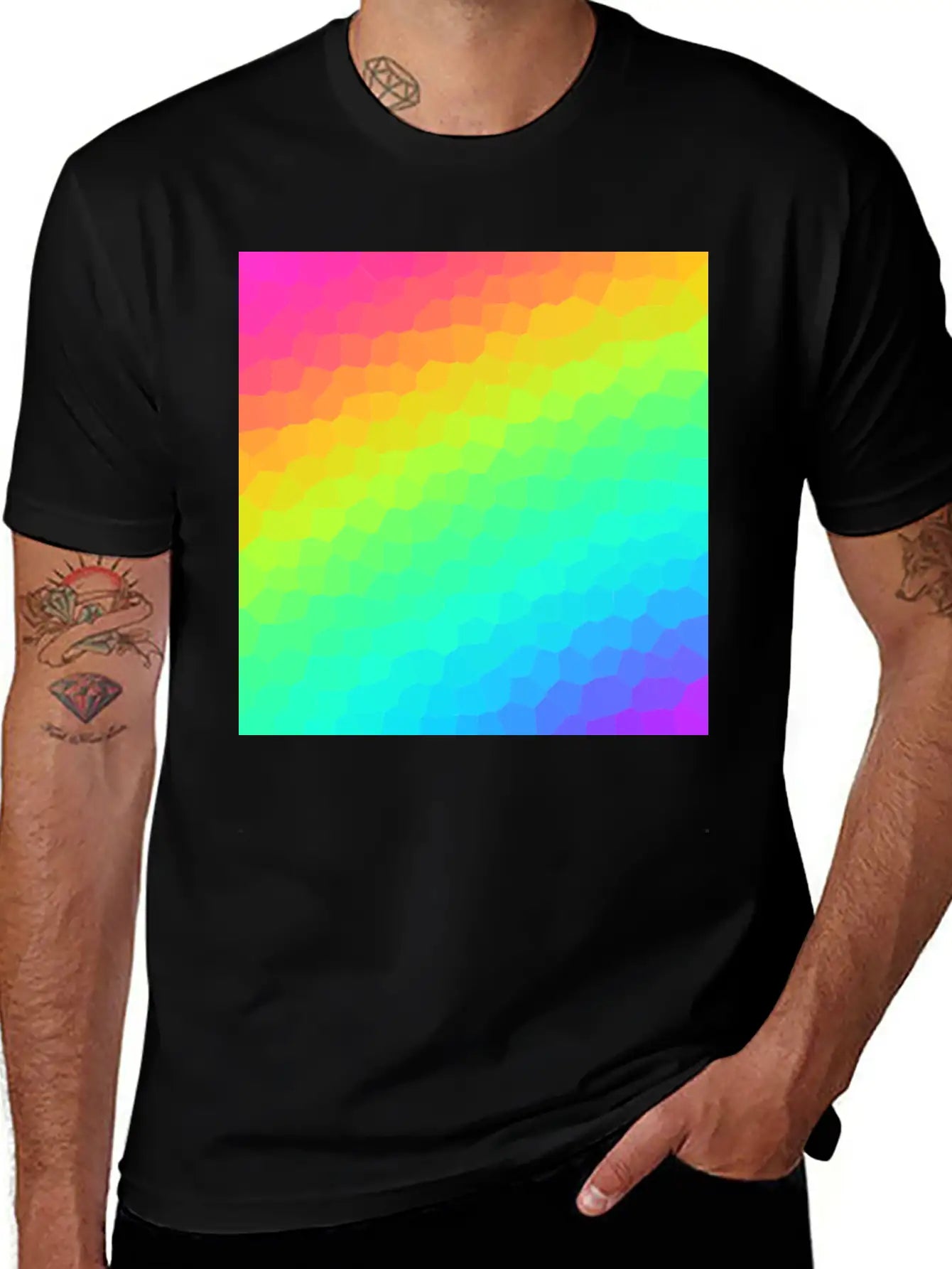 Gorgeous Diagonal Rainbow Stained Glass Design Essential Unisex Summer Tee – Soft Cotton Casual Fit