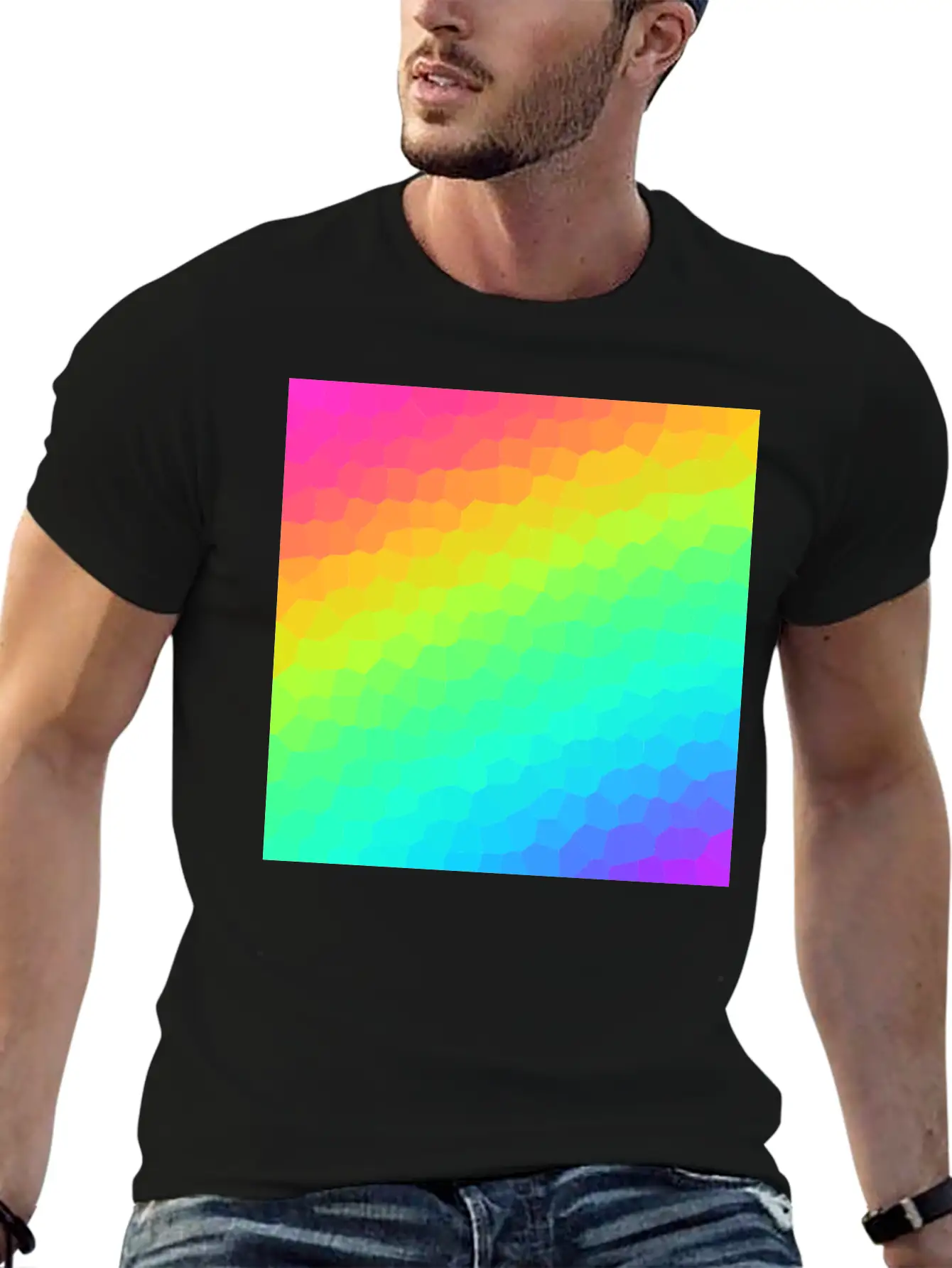 Gorgeous Diagonal Rainbow Stained Glass Design Essential Unisex Summer Tee – Soft Cotton Casual Fit