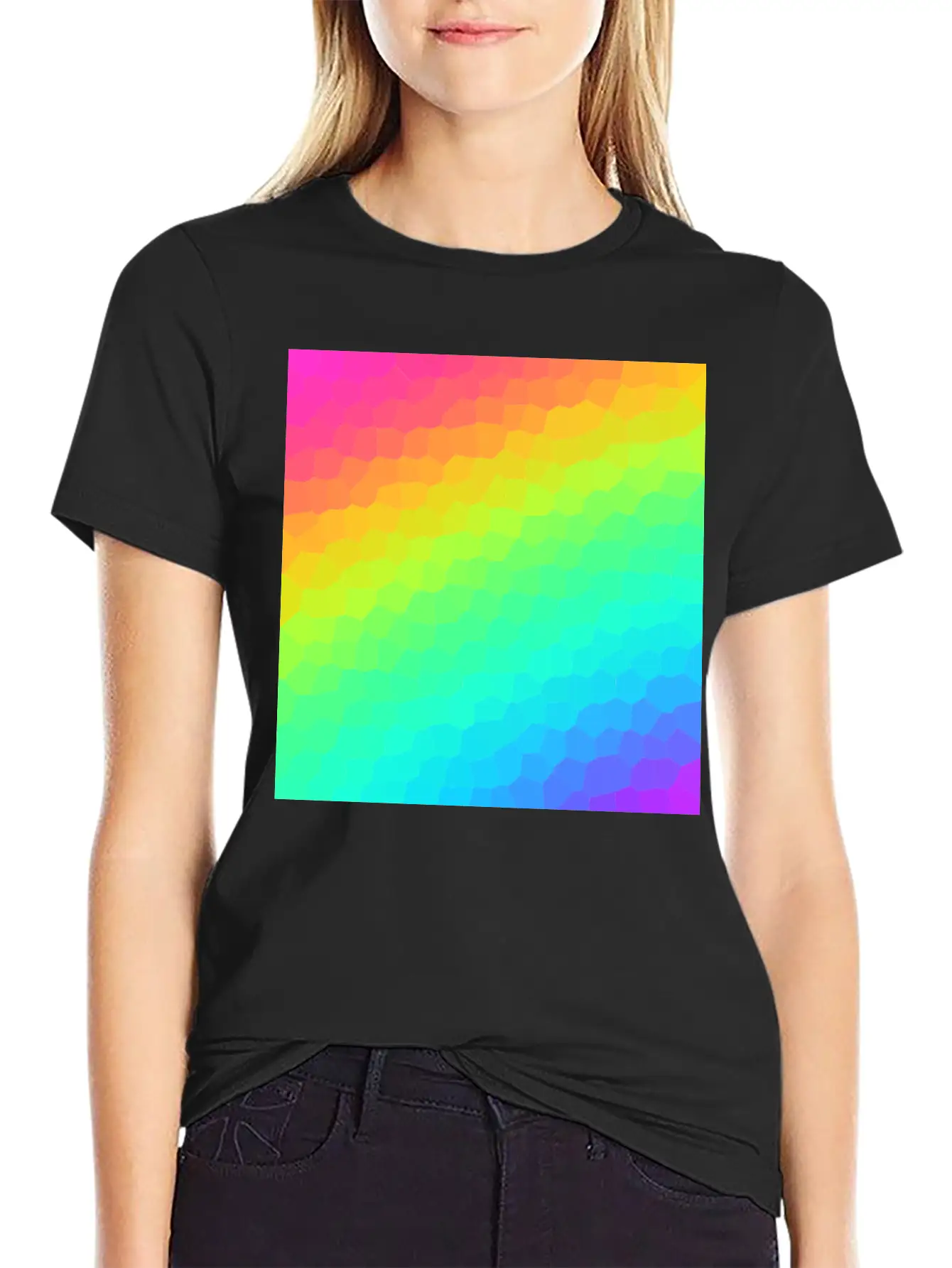 Gorgeous Diagonal Rainbow Stained Glass Design Essential Unisex Summer Tee – Soft Cotton Casual Fit