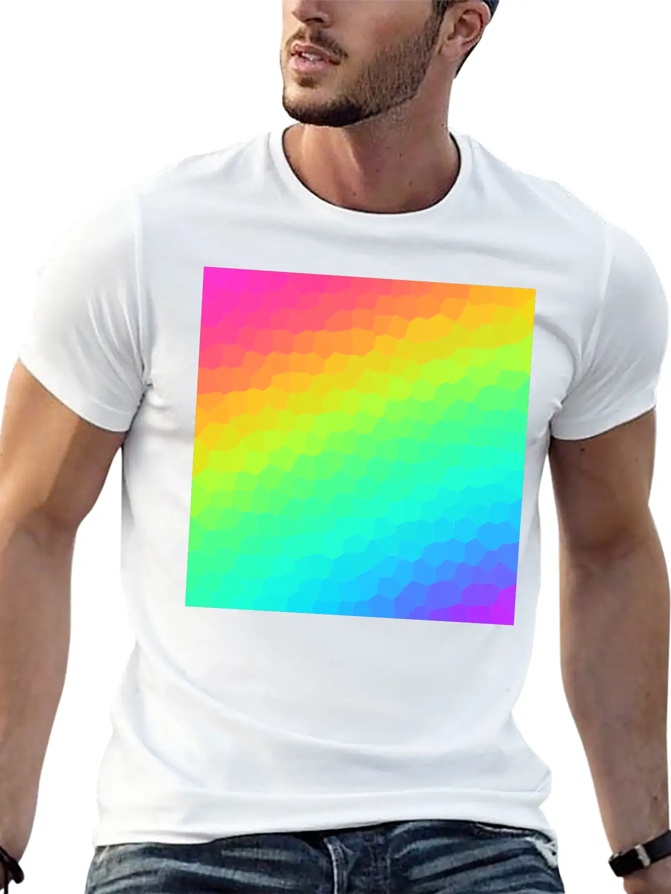 Gorgeous Diagonal Rainbow Stained Glass Design Essential Unisex Summer Tee – Soft Cotton Casual Fit