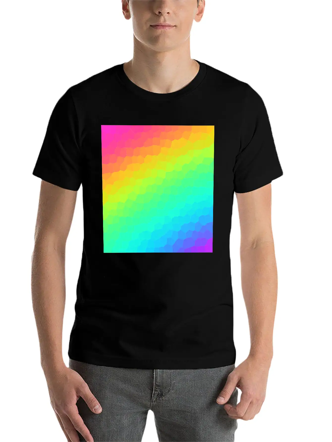 Gorgeous Diagonal Rainbow Stained Glass Design Essential Unisex Summer Tee – Soft Cotton Casual Fit