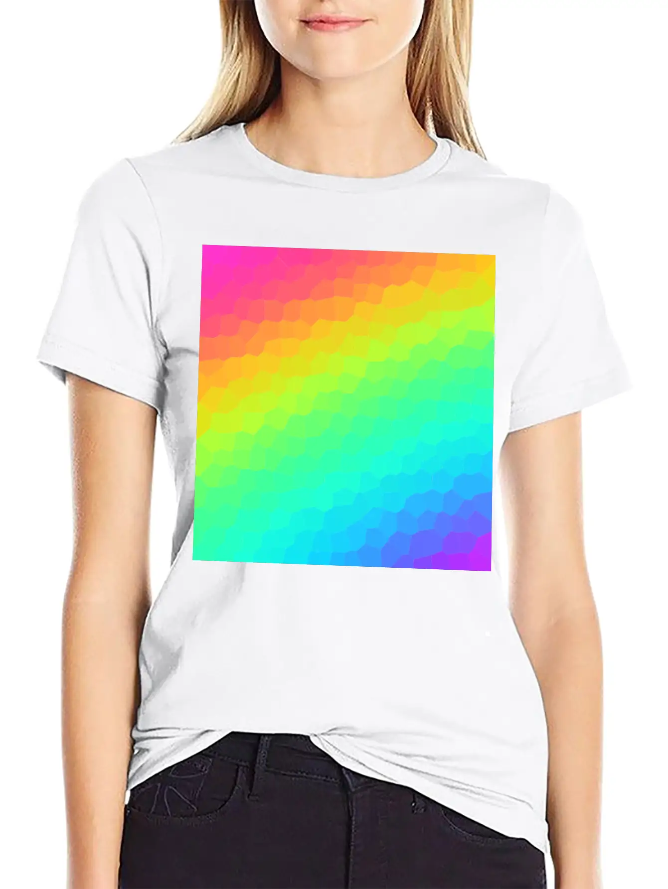 Gorgeous Diagonal Rainbow Stained Glass Design Essential Unisex Summer Tee – Soft Cotton Casual Fit