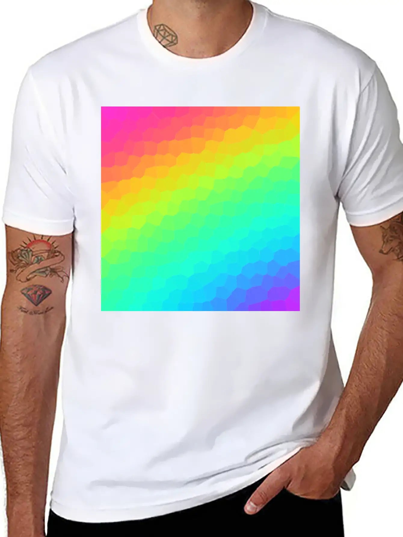 Gorgeous Diagonal Rainbow Stained Glass Design Essential Unisex Summer Tee – Soft Cotton Casual Fit