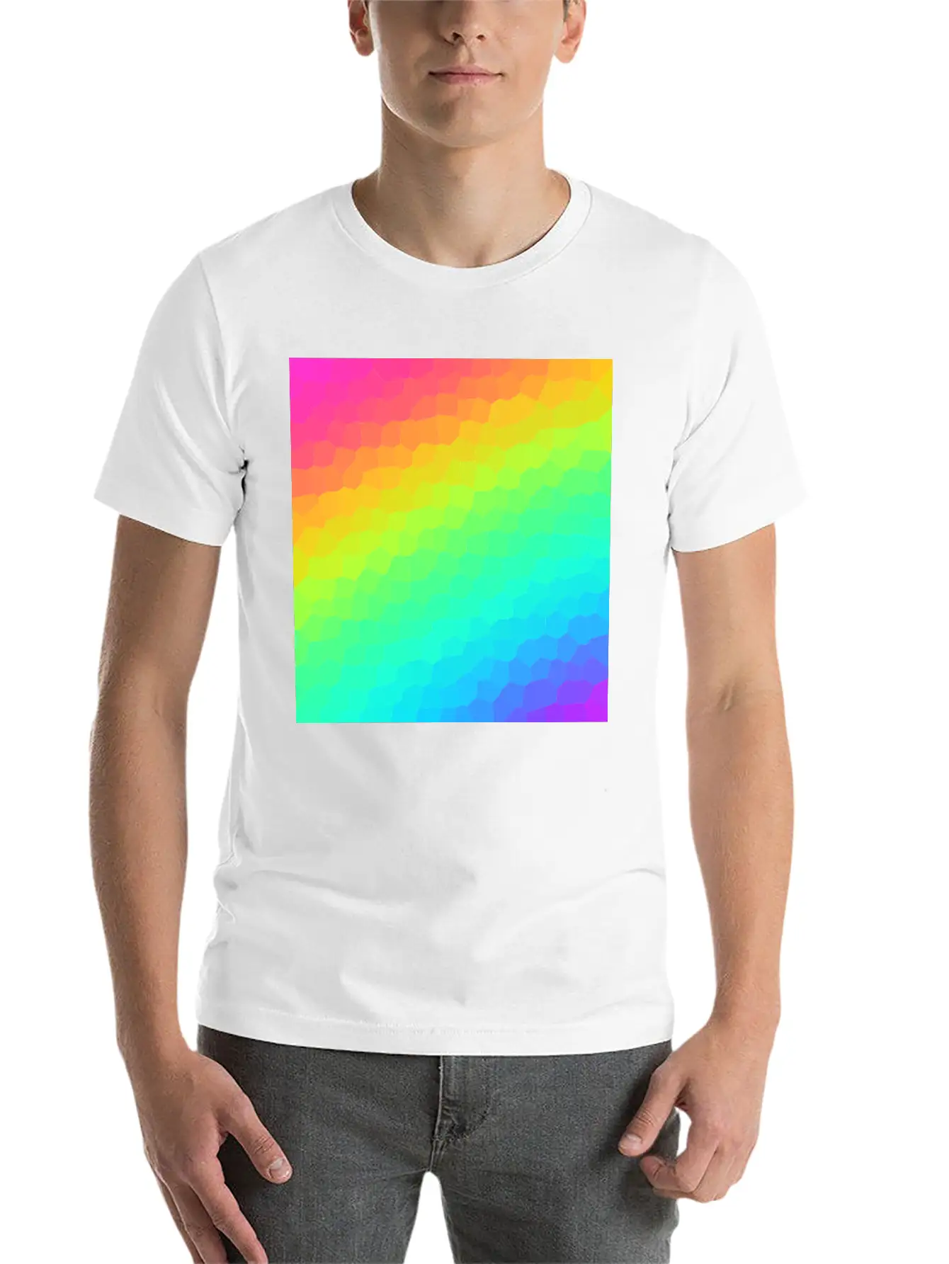 Gorgeous Diagonal Rainbow Stained Glass Design Essential Unisex Summer Tee – Soft Cotton Casual Fit