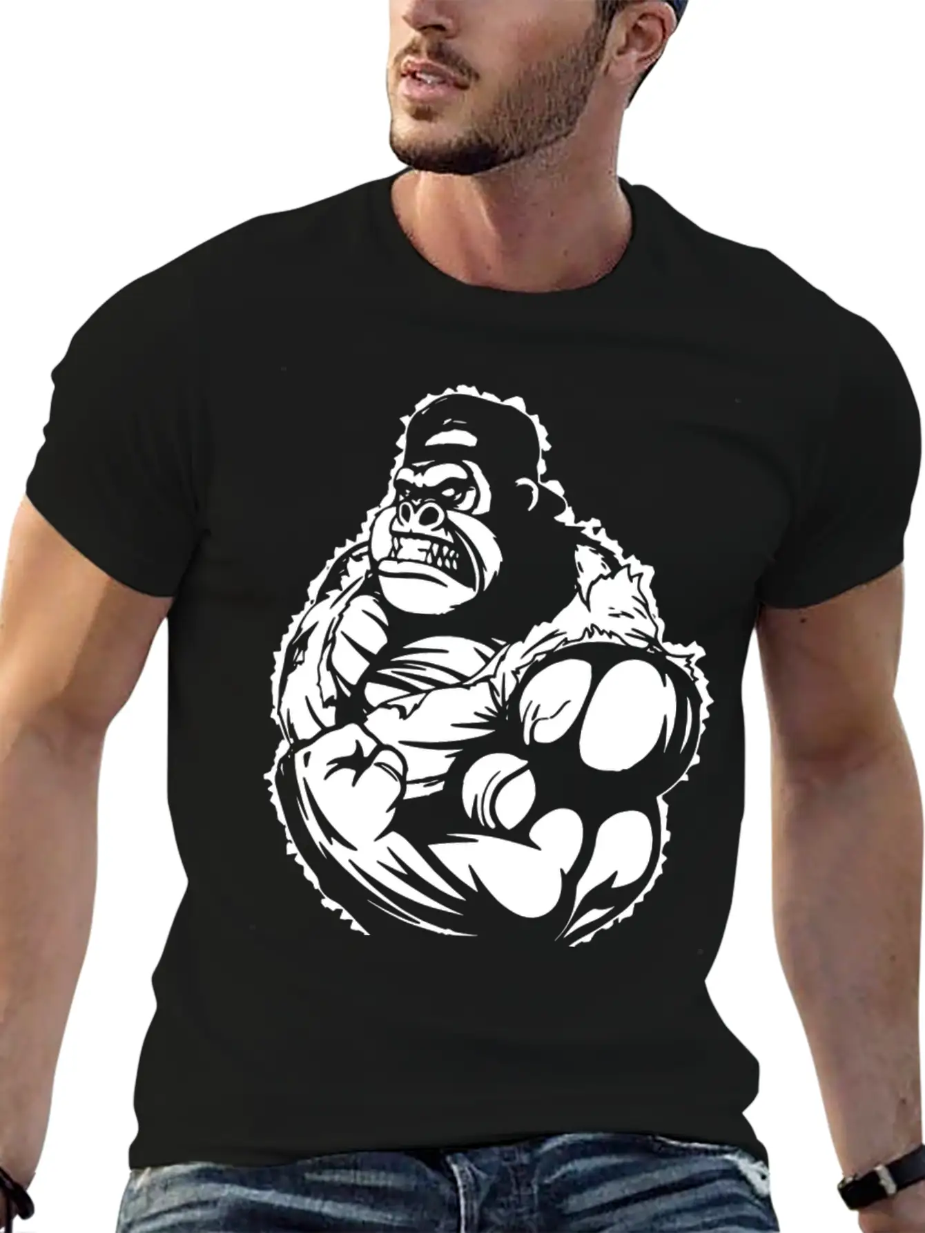 Gorilla Flexing Workout Stylish Everyday T-Shirt – Unisex Basic Cotton Tee
