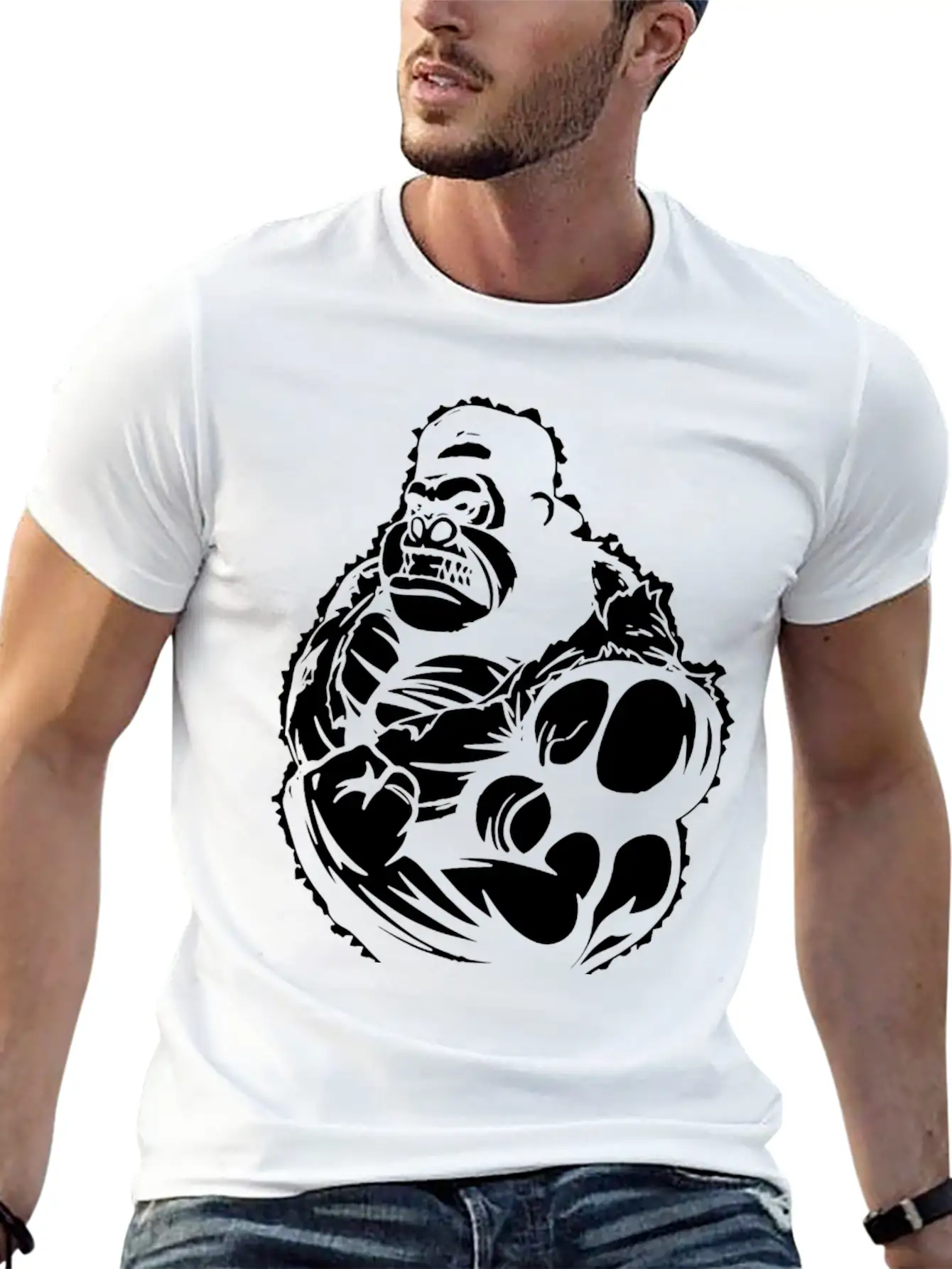 Gorilla Flexing Workout Stylish Everyday T-Shirt – Unisex Basic Cotton Tee