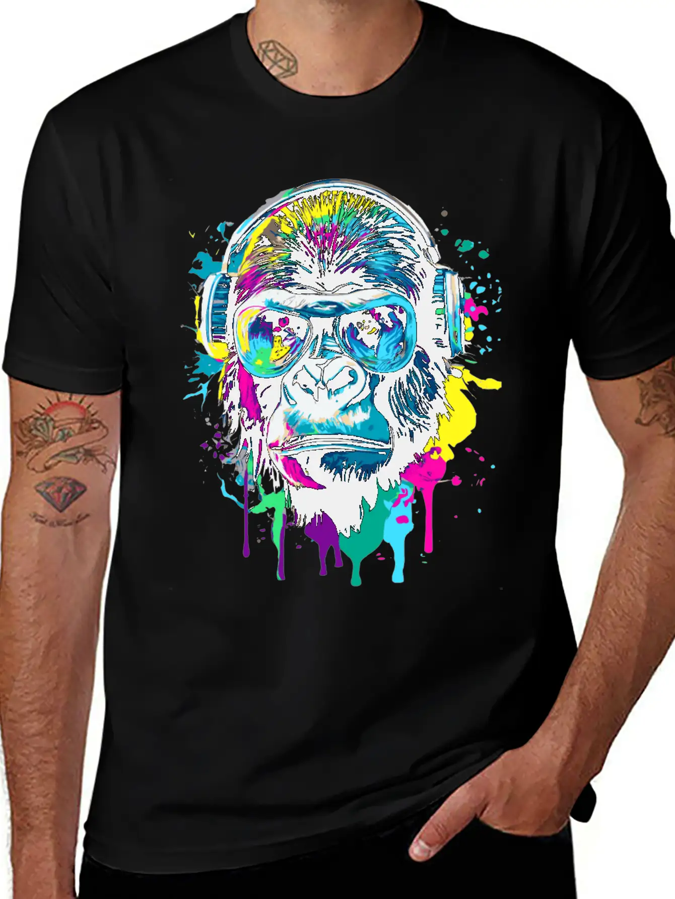 Gorilla With Headphones - Gorilla Illustration Timeless Short Sleeve Tee – Comfy And Minimalist Design