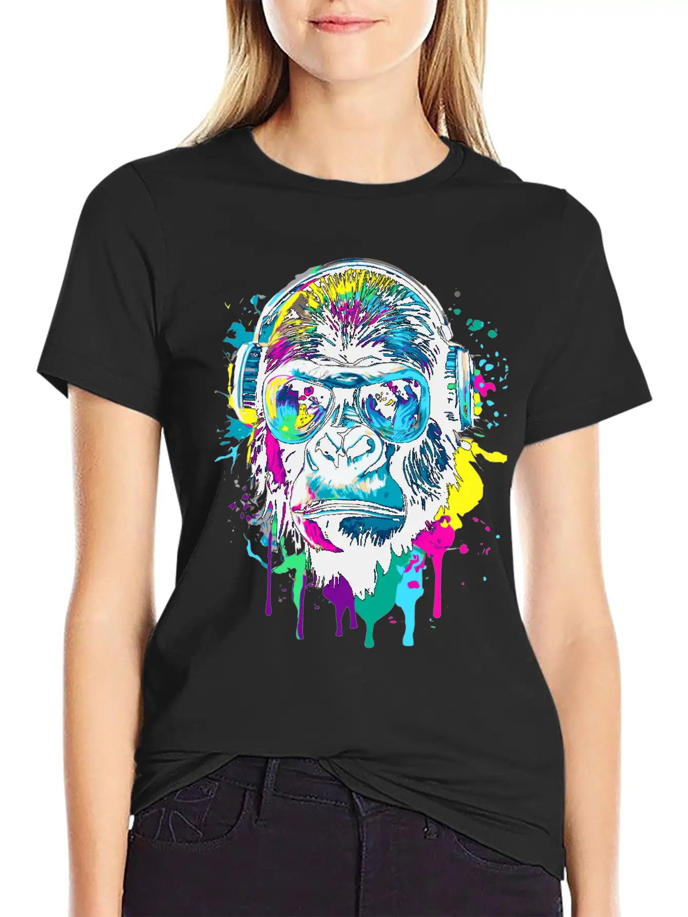 Gorilla With Headphones - Gorilla Illustration Timeless Short Sleeve Tee – Comfy And Minimalist Design