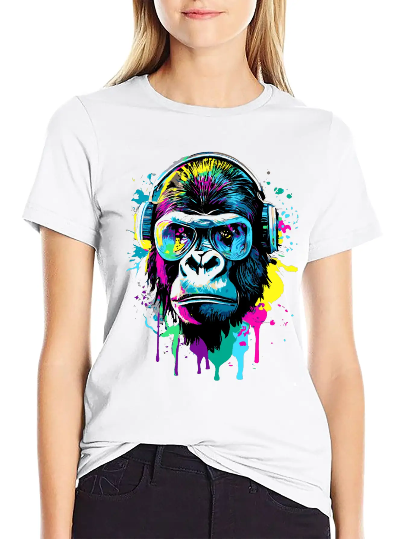 Gorilla With Headphones - Gorilla Illustration Timeless Short Sleeve Tee – Comfy And Minimalist Design