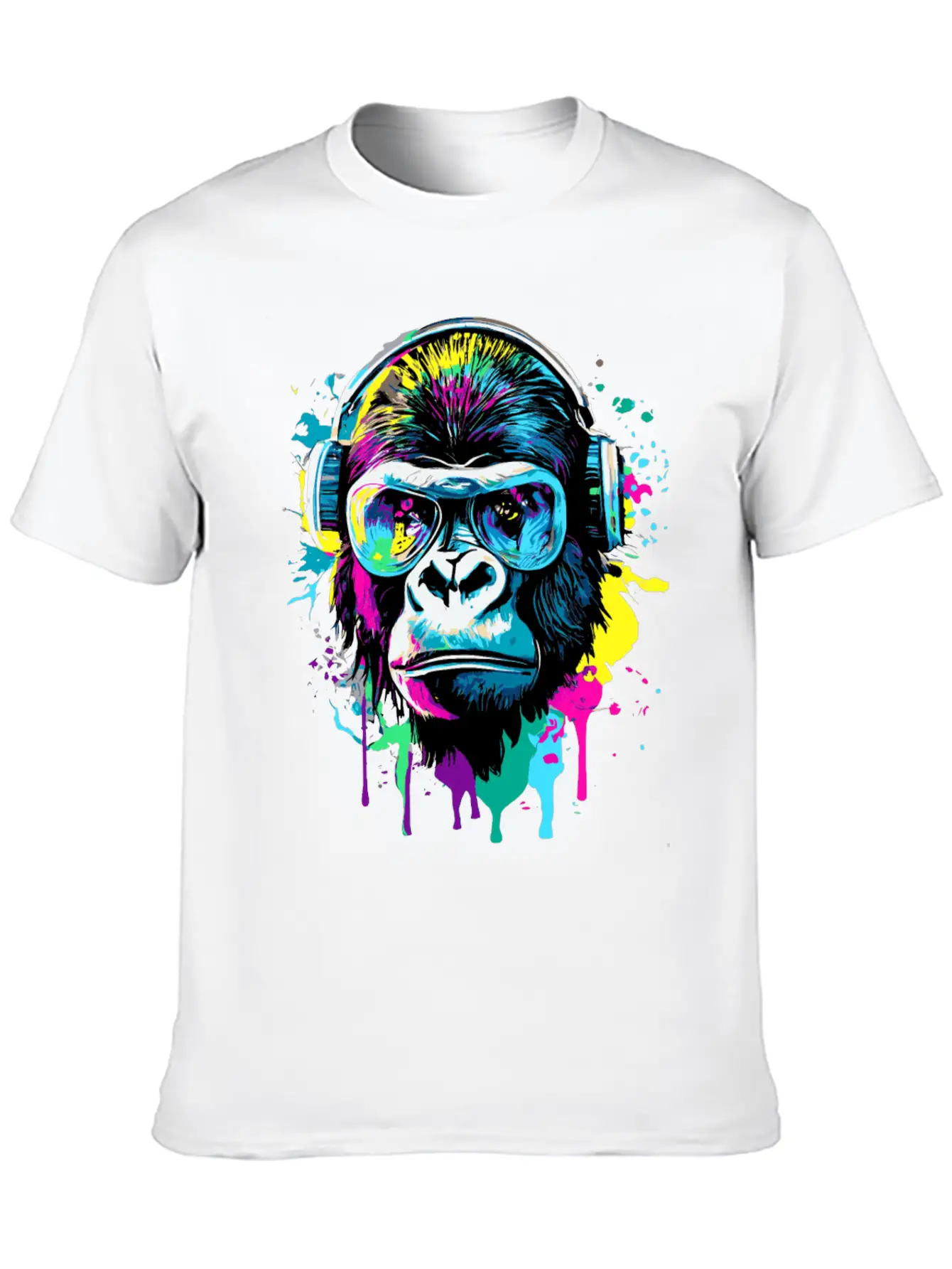 Gorilla With Headphones - Gorilla Illustration Timeless Short Sleeve Tee – Comfy And Minimalist Design