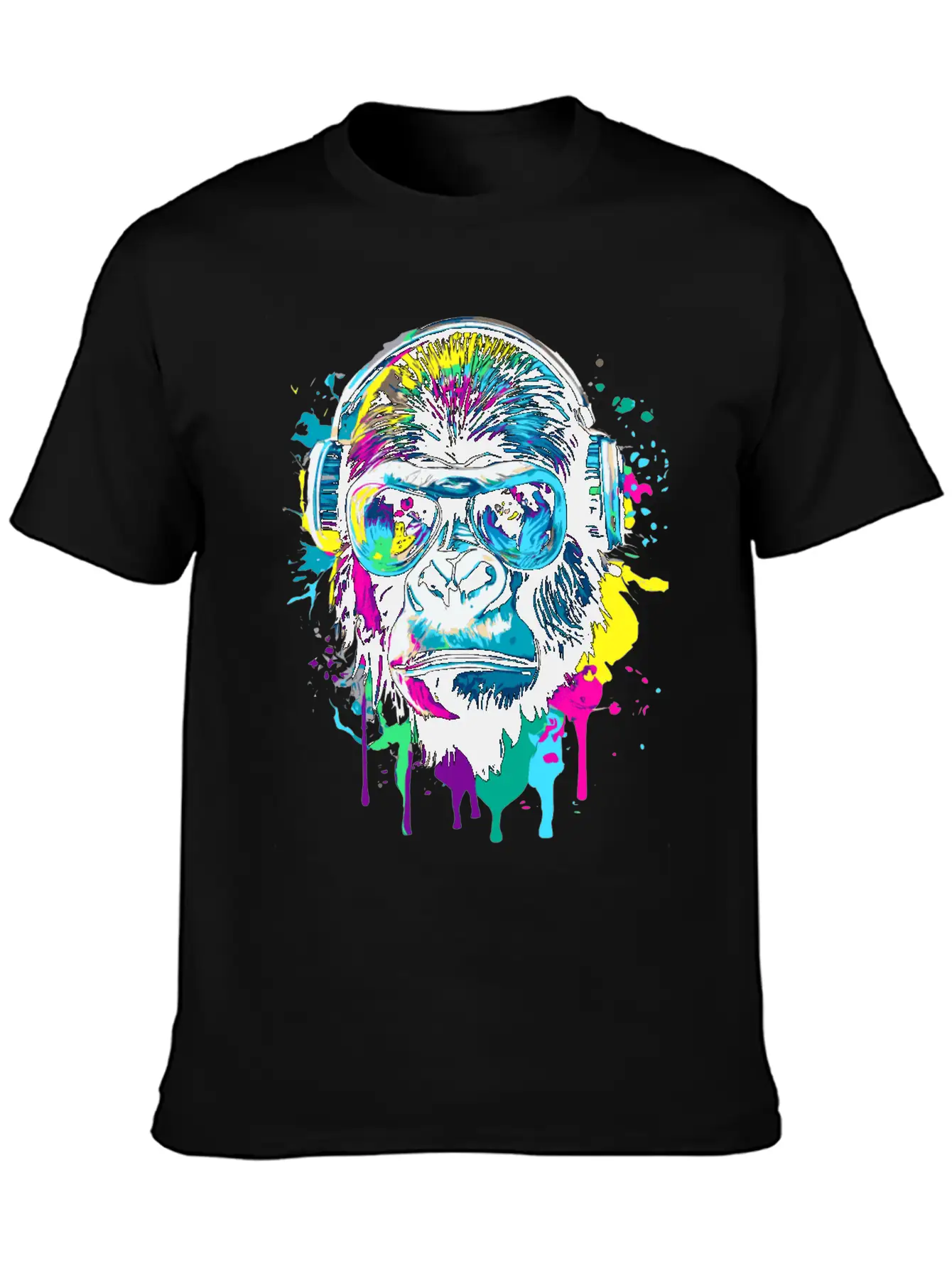 Gorilla With Headphones - Gorilla Illustration Timeless Short Sleeve Tee – Comfy And Minimalist Design