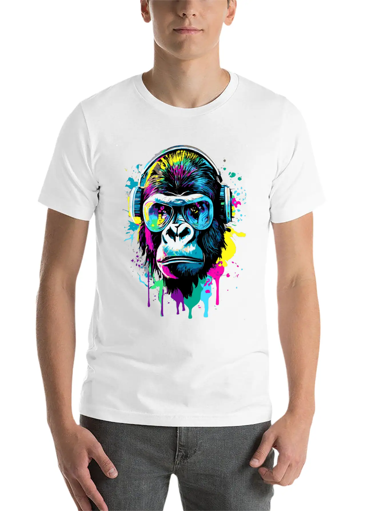 Gorilla With Headphones - Gorilla Illustration Timeless Short Sleeve Tee – Comfy And Minimalist Design