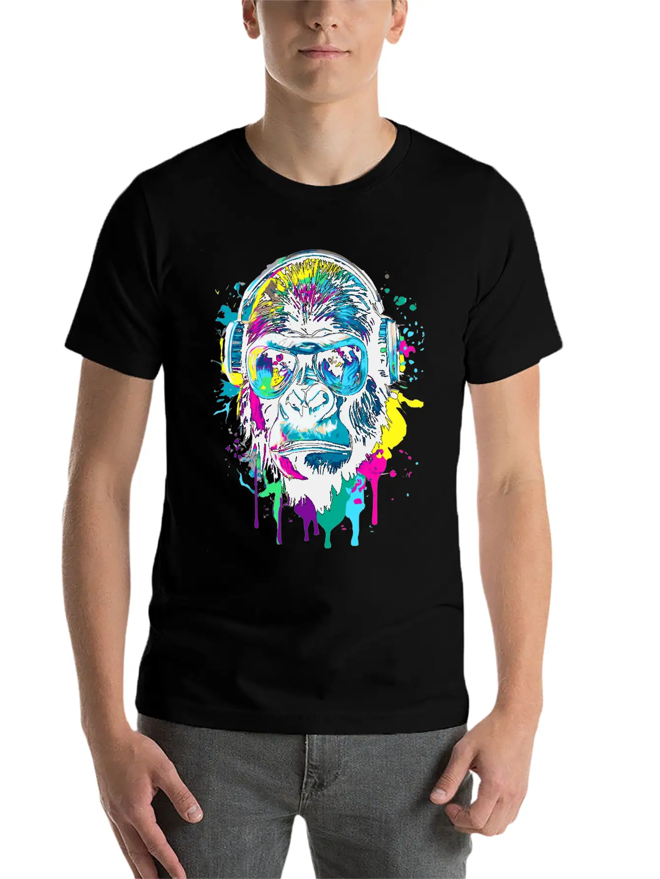 Gorilla With Headphones - Gorilla Illustration Timeless Short Sleeve Tee – Comfy And Minimalist Design