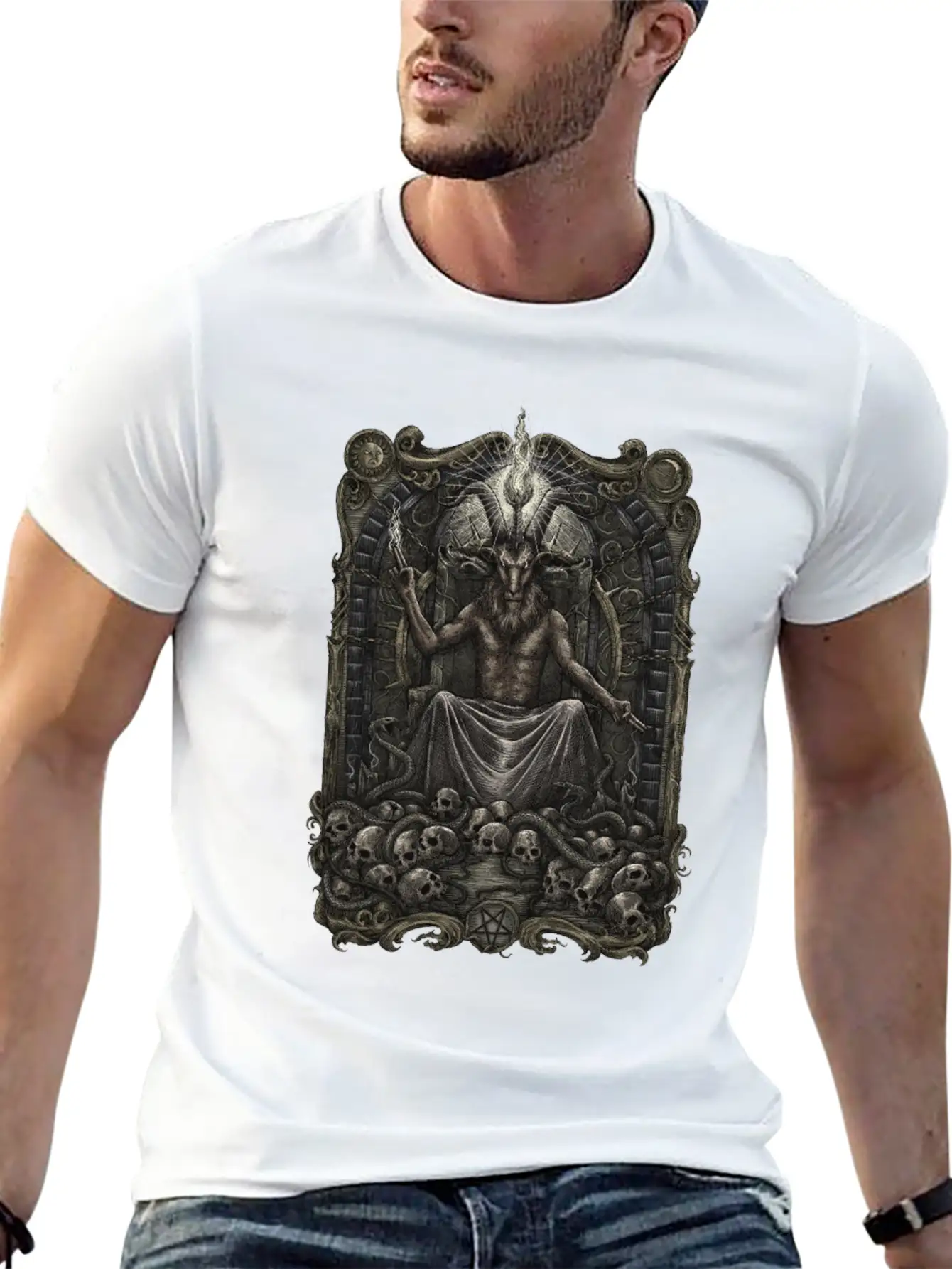 Gothic Baphomet Throne Stylish Everyday T-Shirt – Unisex Basic Cotton Tee