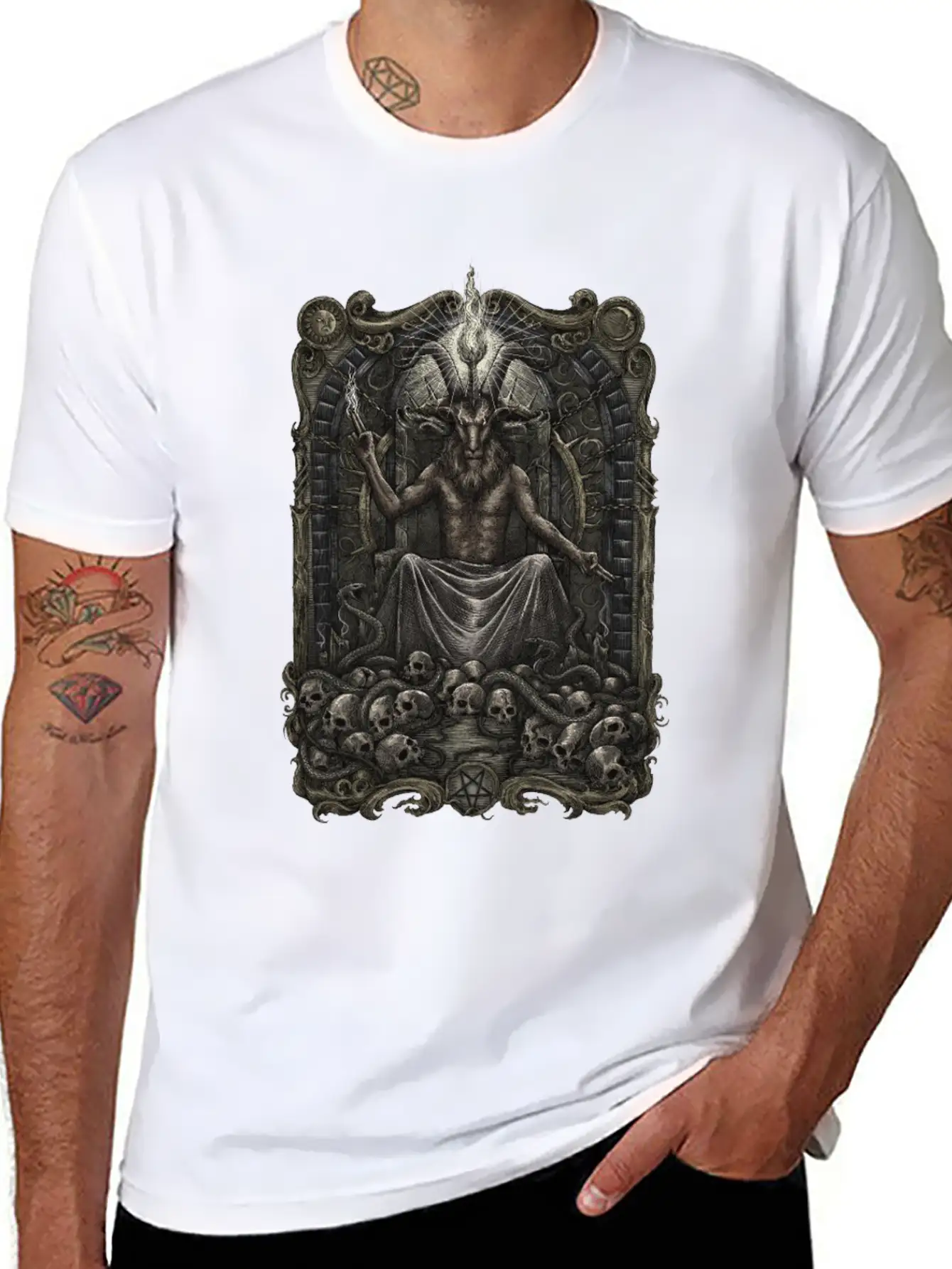 Gothic Baphomet Throne Stylish Everyday T-Shirt – Unisex Basic Cotton Tee