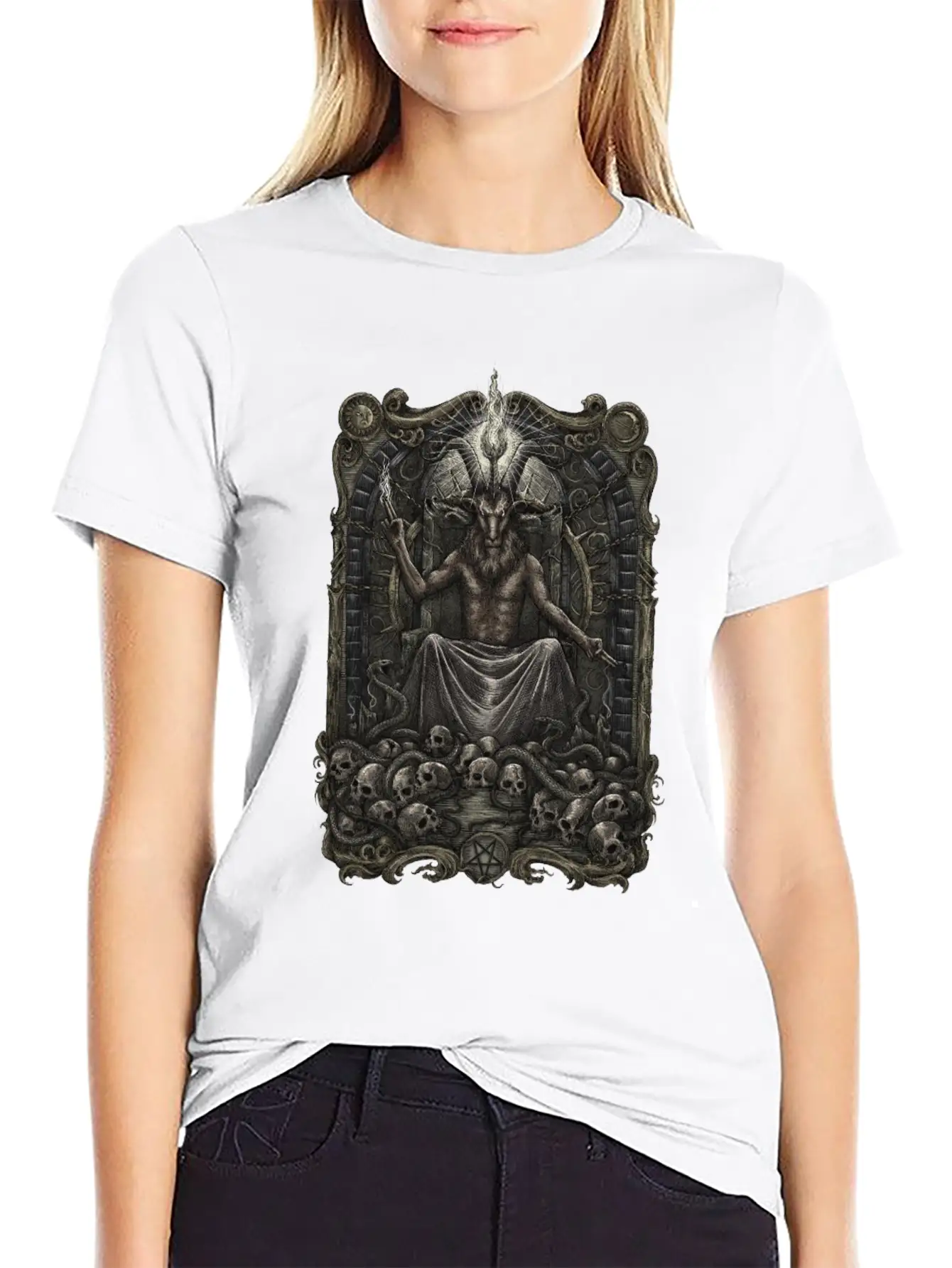 Gothic Baphomet Throne Stylish Everyday T-Shirt – Unisex Basic Cotton Tee