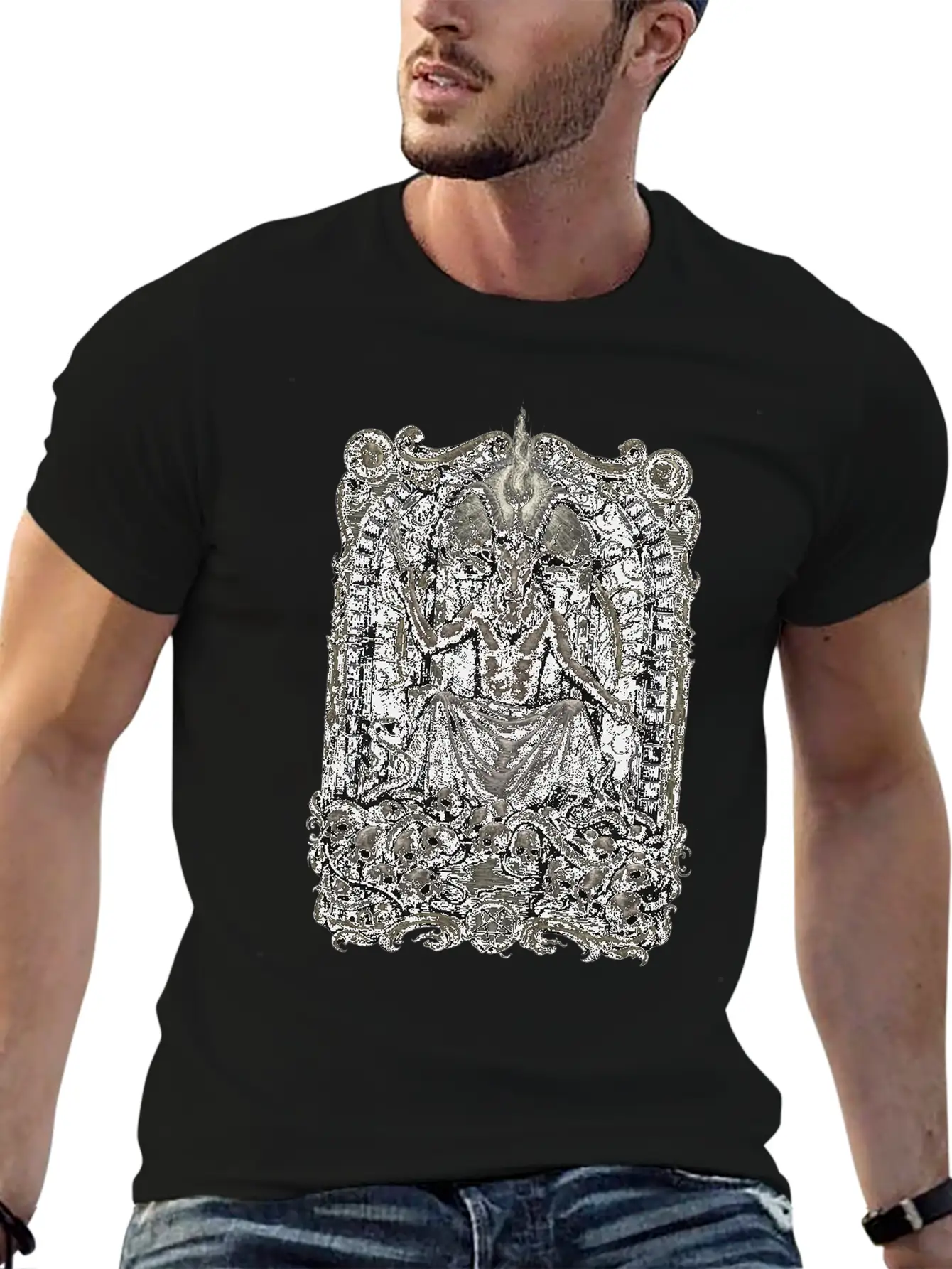 Gothic Baphomet Throne Stylish Everyday T-Shirt – Unisex Basic Cotton Tee