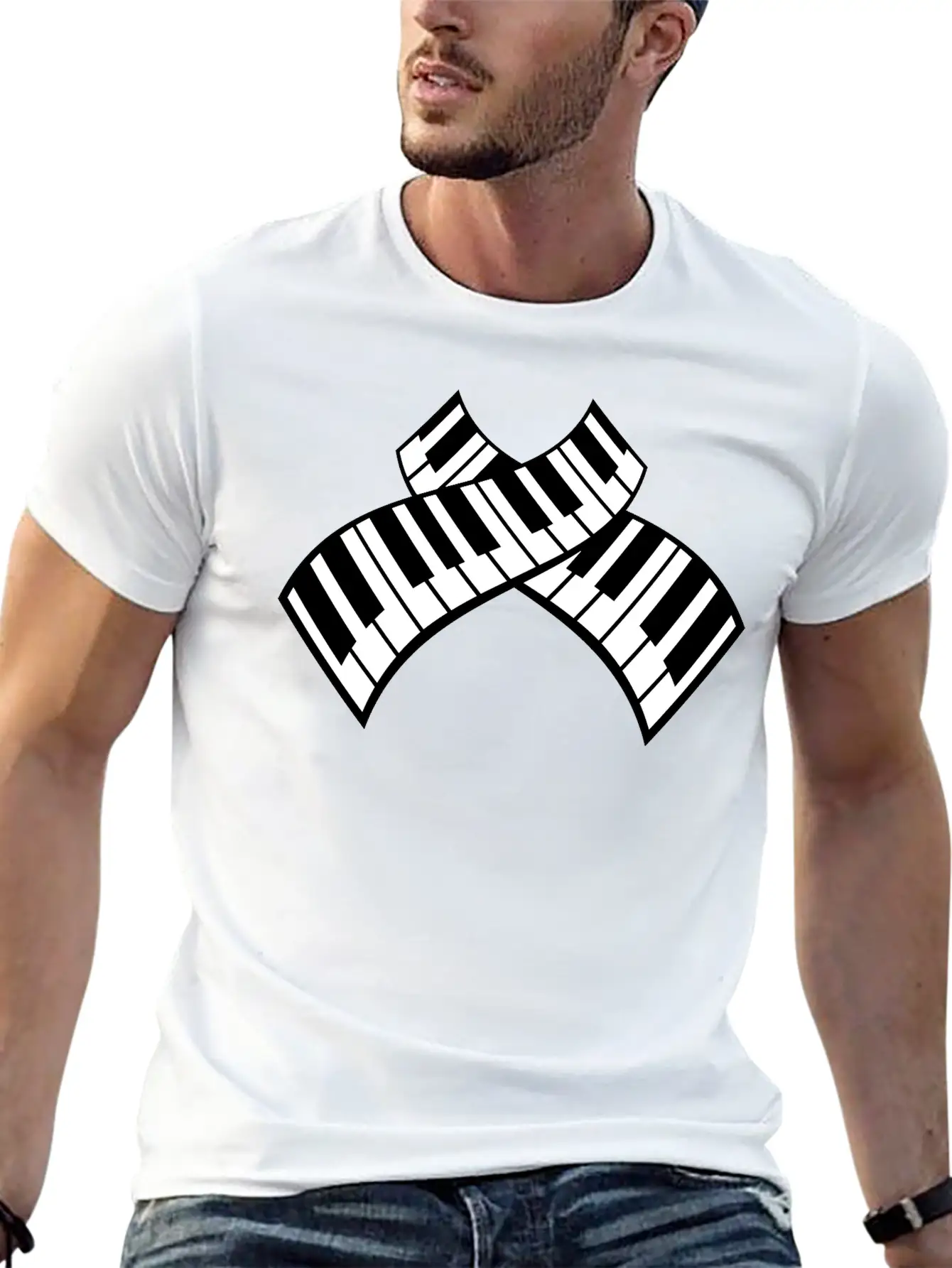Grand Piano Organ Synthesizer Keyboard Music Logo Stylish Everyday T-Shirt – Unisex Basic Cotton Tee