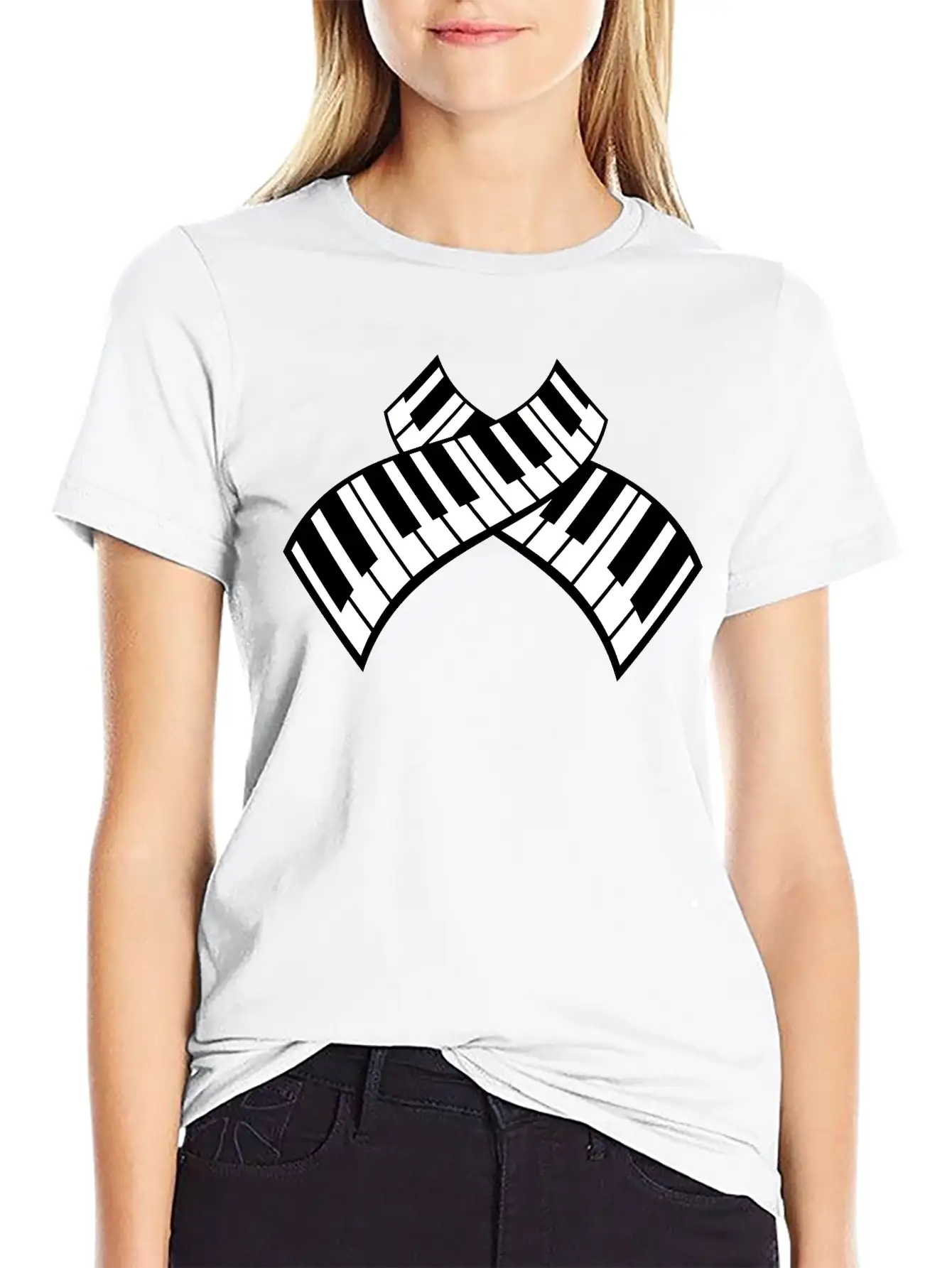 Grand Piano Organ Synthesizer Keyboard Music Logo Stylish Everyday T-Shirt – Unisex Basic Cotton Tee