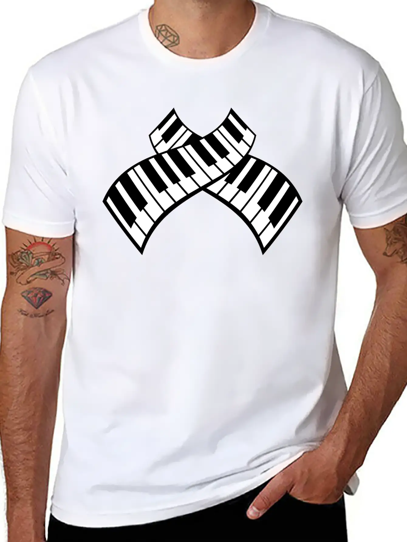Grand Piano Organ Synthesizer Keyboard Music Logo Stylish Everyday T-Shirt – Unisex Basic Cotton Tee