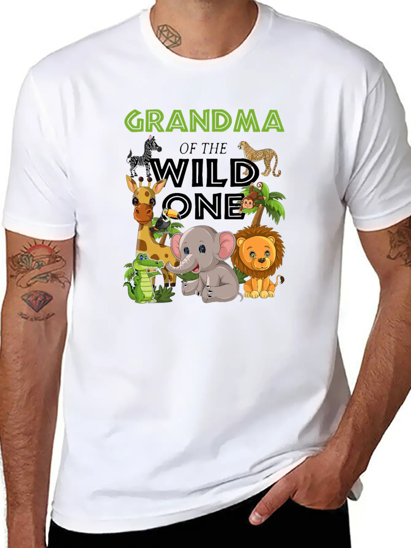 Grandma Of The Wild One Zoo Birthday Safari Jungle Stylish Everyday T-Shirt – Unisex Basic Cotton Tee