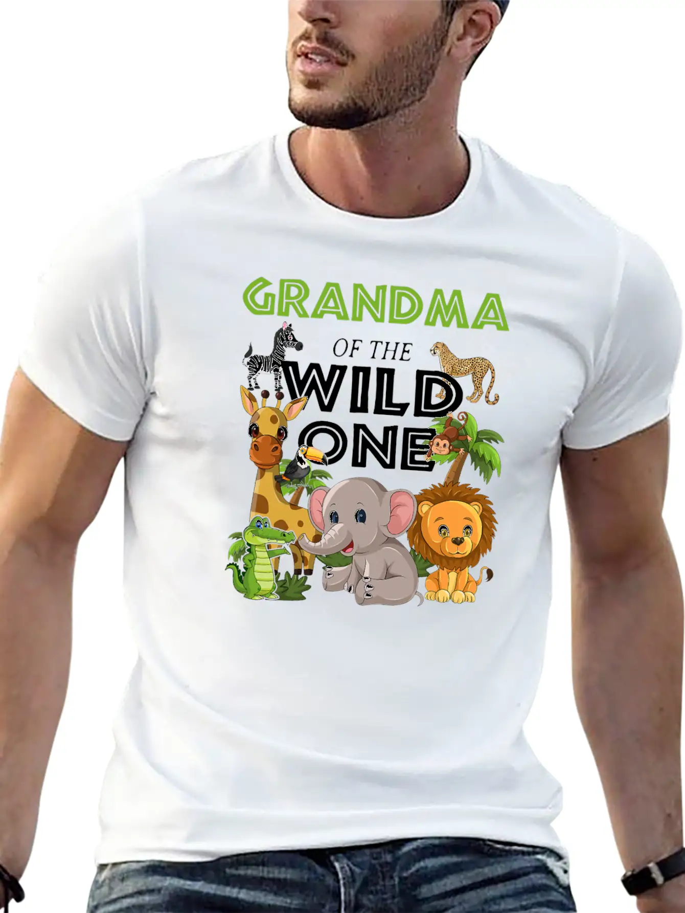 Grandma Of The Wild One Zoo Birthday Safari Jungle Stylish Everyday T-Shirt – Unisex Basic Cotton Tee