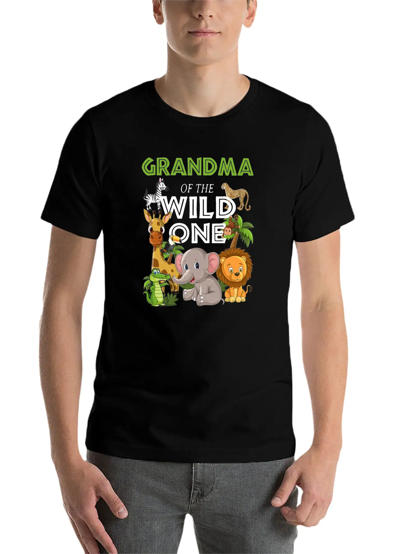 Grandma Of The Wild One Zoo Birthday Safari Jungle Stylish Everyday T-Shirt – Unisex Basic Cotton Tee