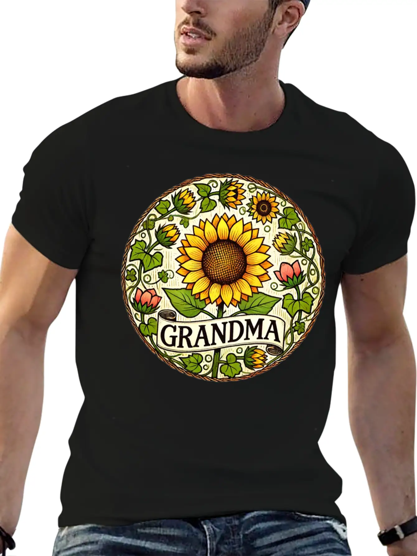 Grandma Sunflower Basic Graphic T-Shirt – Daily Comfort In Soft Cotton