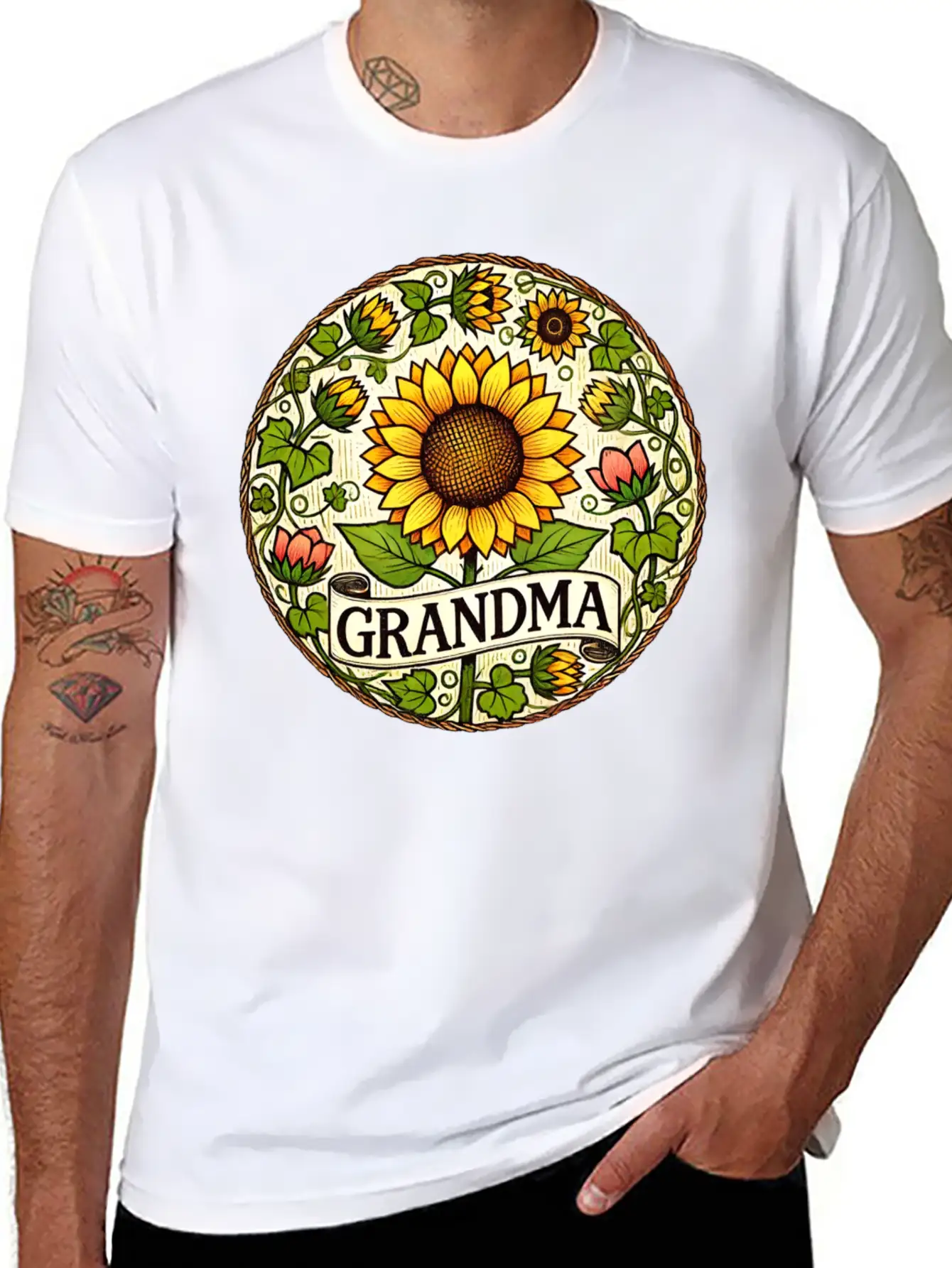Grandma Sunflower Basic Graphic T-Shirt – Daily Comfort In Soft Cotton