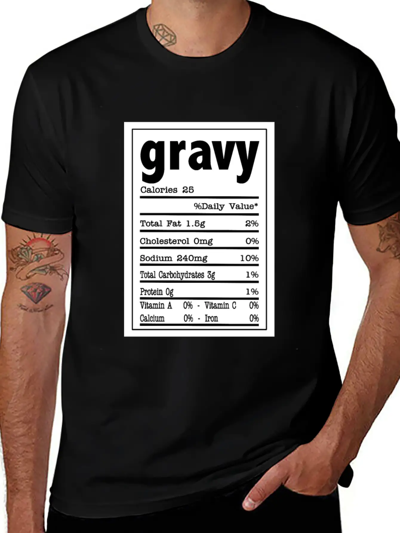 Gravy Nutrition Food Facts Costume Design Stylish Everyday T-Shirt – Unisex Basic Cotton Tee