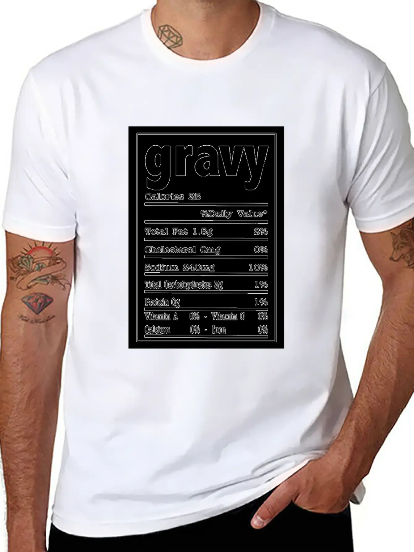 Gravy Nutrition Food Facts Costume Design Stylish Everyday T-Shirt – Unisex Basic Cotton Tee