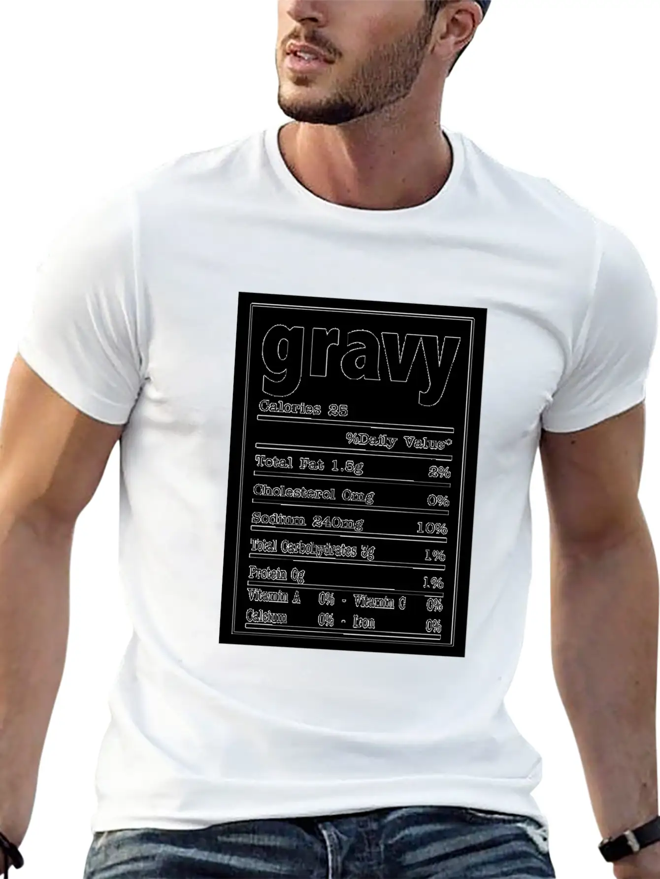 Gravy Nutrition Food Facts Costume Design Stylish Everyday T-Shirt – Unisex Basic Cotton Tee