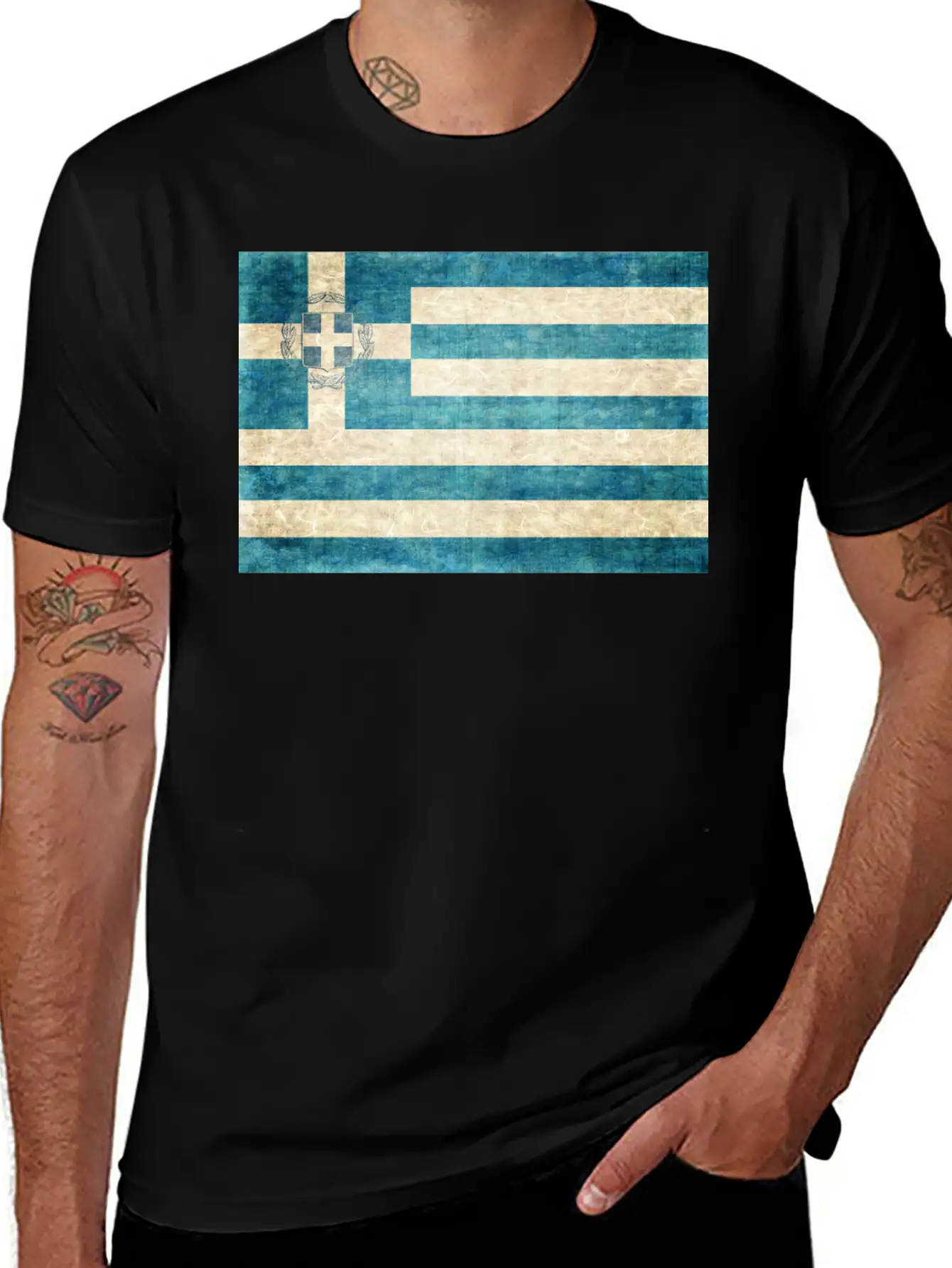 Greece Flag Grunge Unisex Short Sleeve Soft Cotton T-Shirt – Casual Everyday Wear