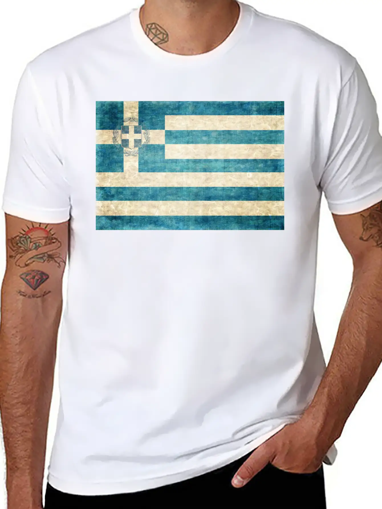 Greece Flag Grunge Unisex Short Sleeve Soft Cotton T-Shirt – Casual Everyday Wear