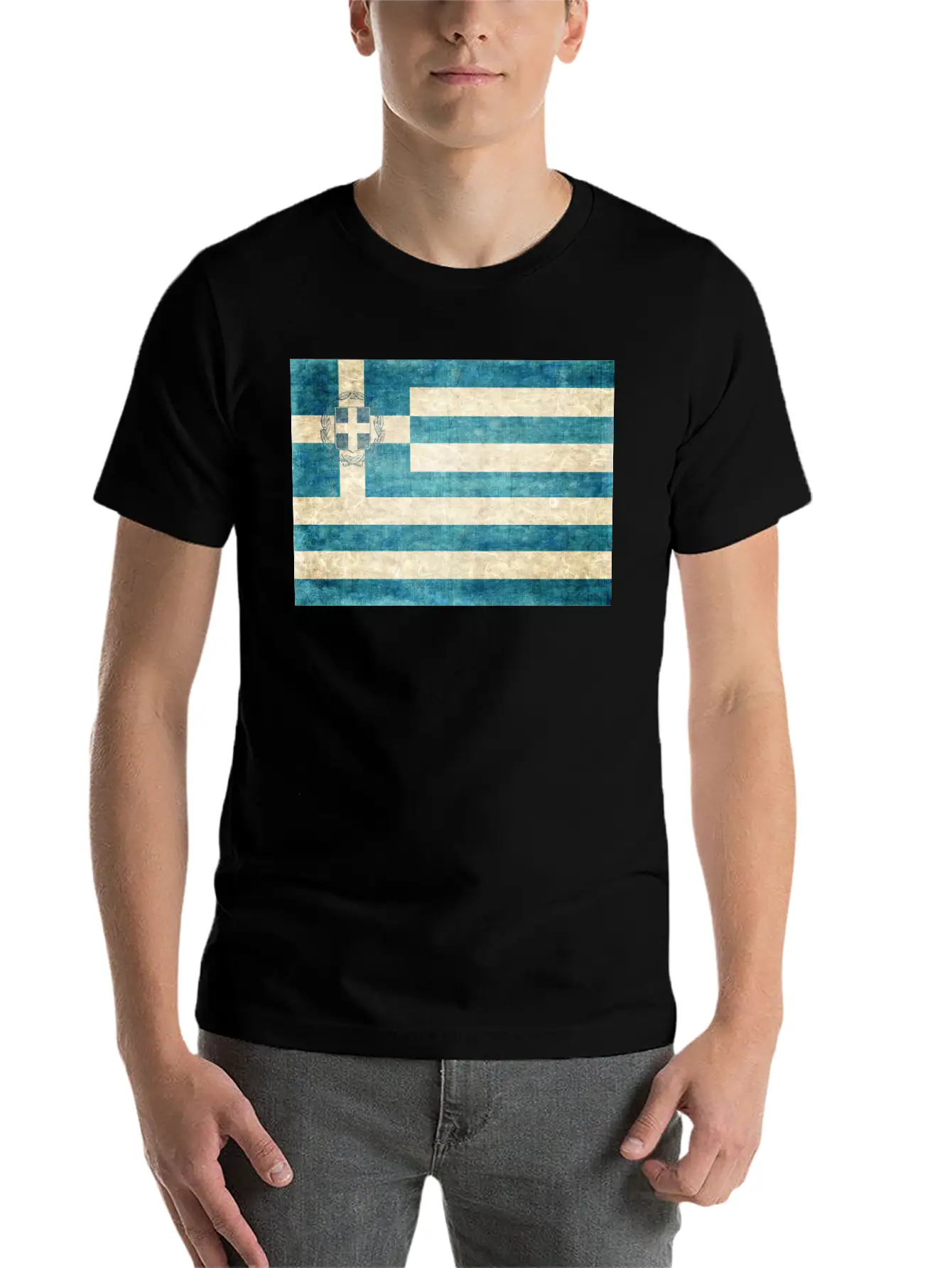 Greece Flag Grunge Unisex Short Sleeve Soft Cotton T-Shirt – Casual Everyday Wear