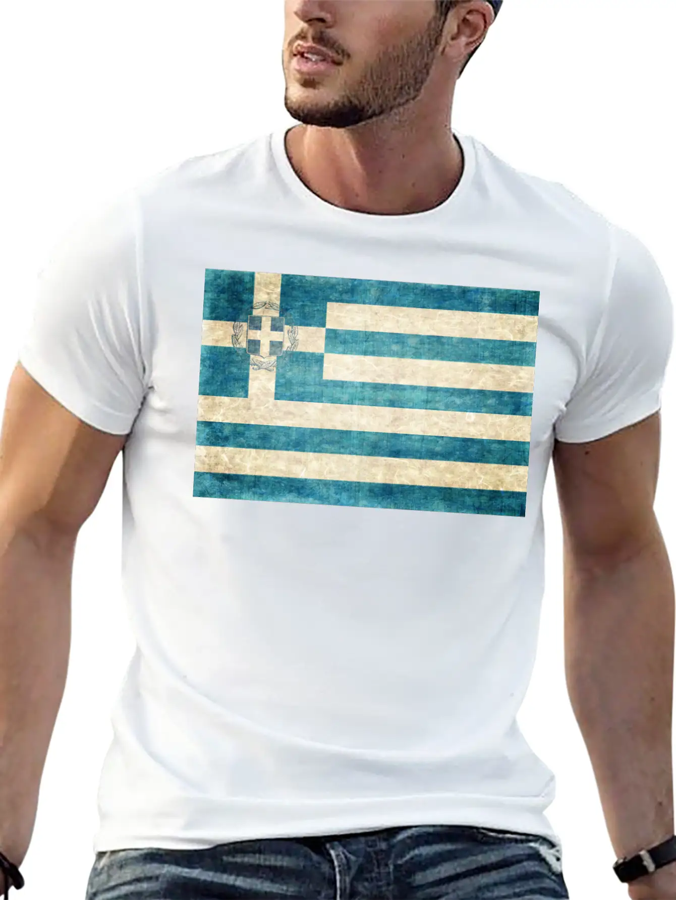 Greece Flag Grunge Unisex Short Sleeve Soft Cotton T-Shirt – Casual Everyday Wear