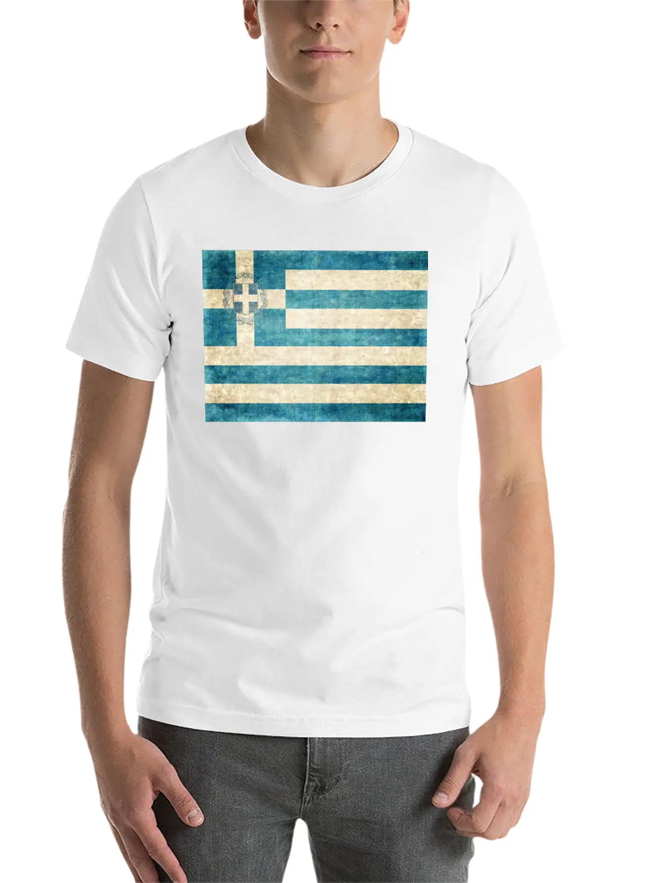 Greece Flag Grunge Unisex Short Sleeve Soft Cotton T-Shirt – Casual Everyday Wear