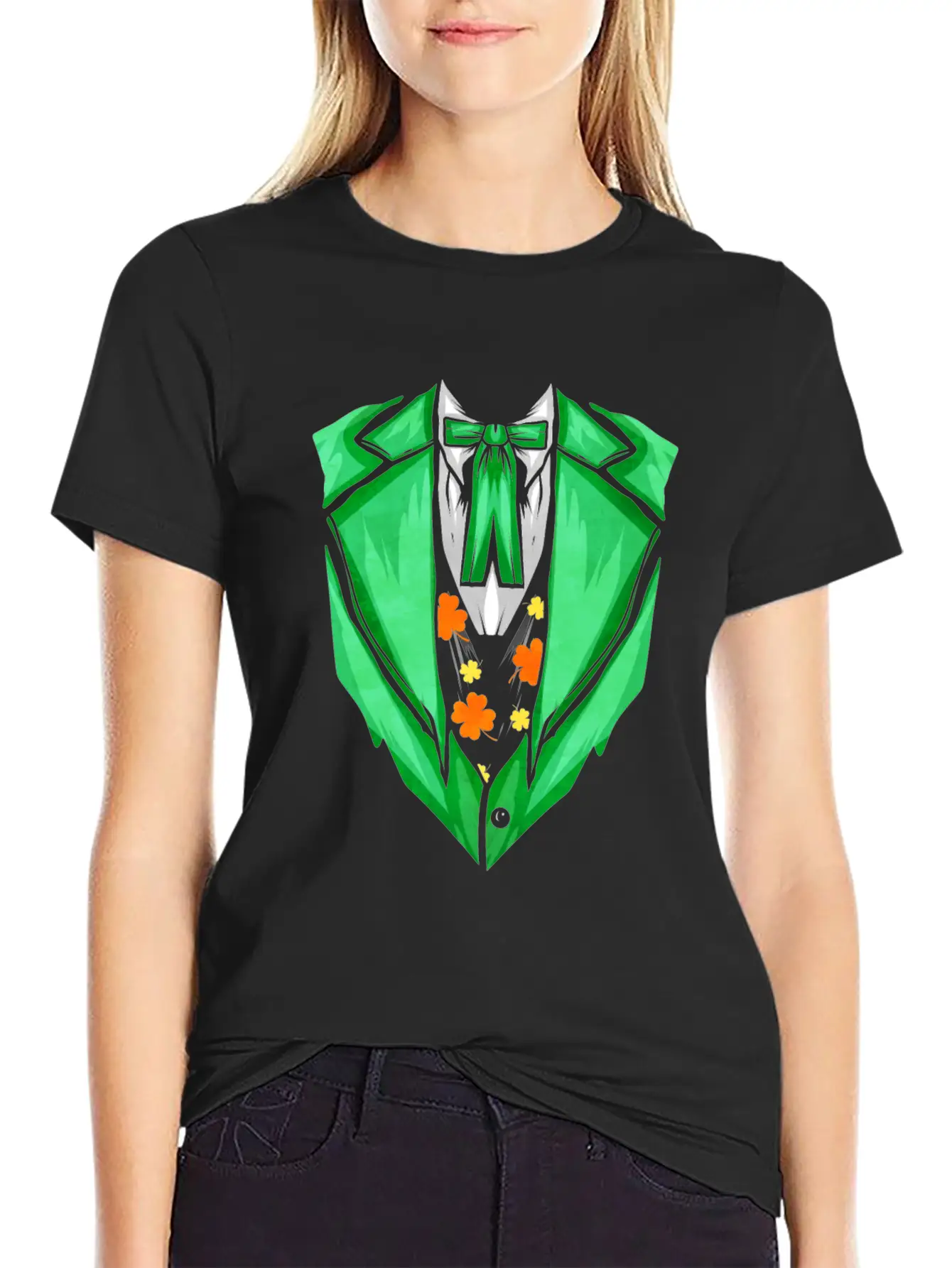 Green Outfit With Bow For St. Patricks Day Unisex Short Sleeve Soft Cotton T-Shirt – Casual Everyday Wear