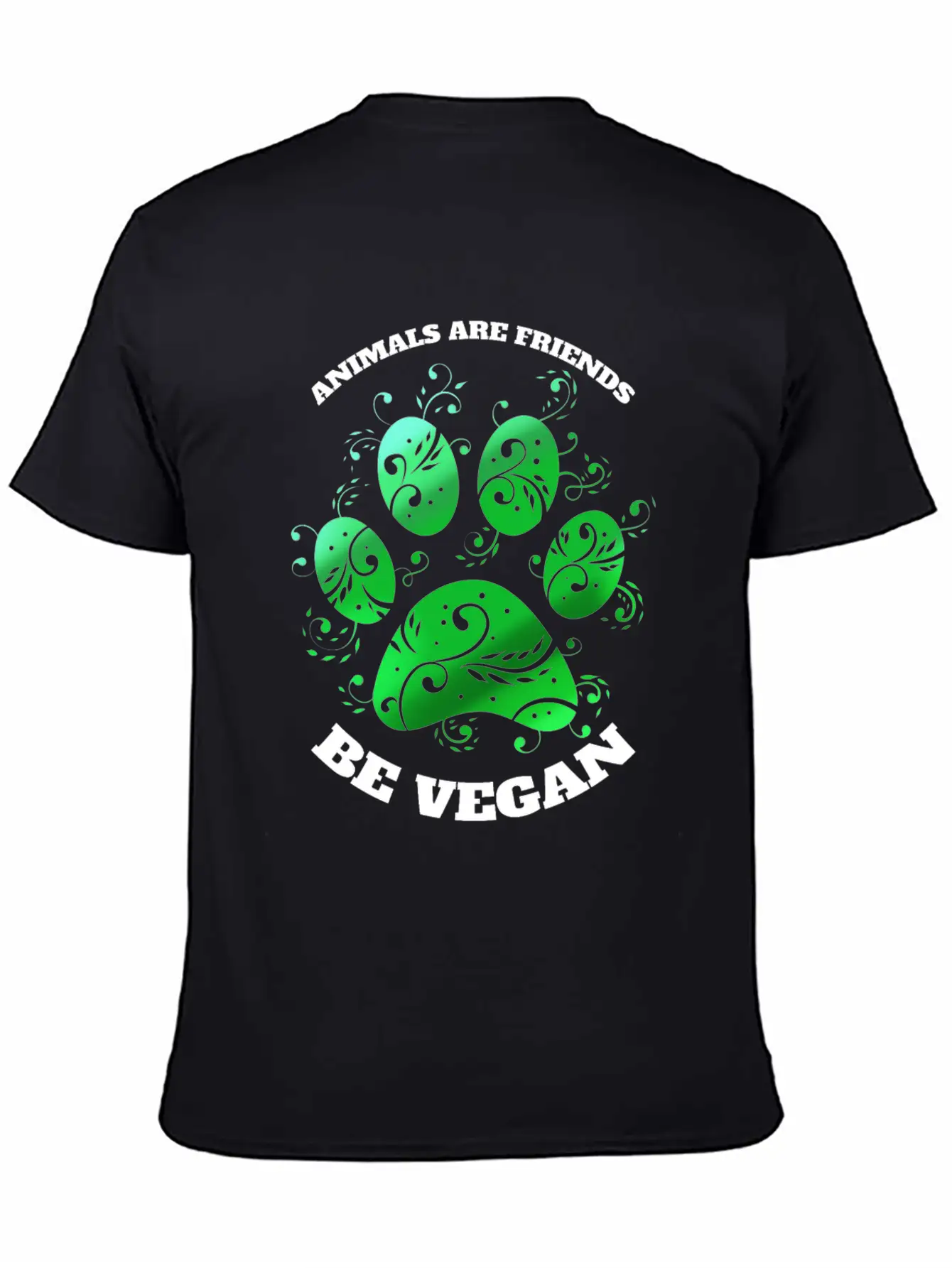 Green Paw - Animals Are Friends - Vegetarians Go Essential Unisex Summer Tee – Soft Cotton Casual Fit