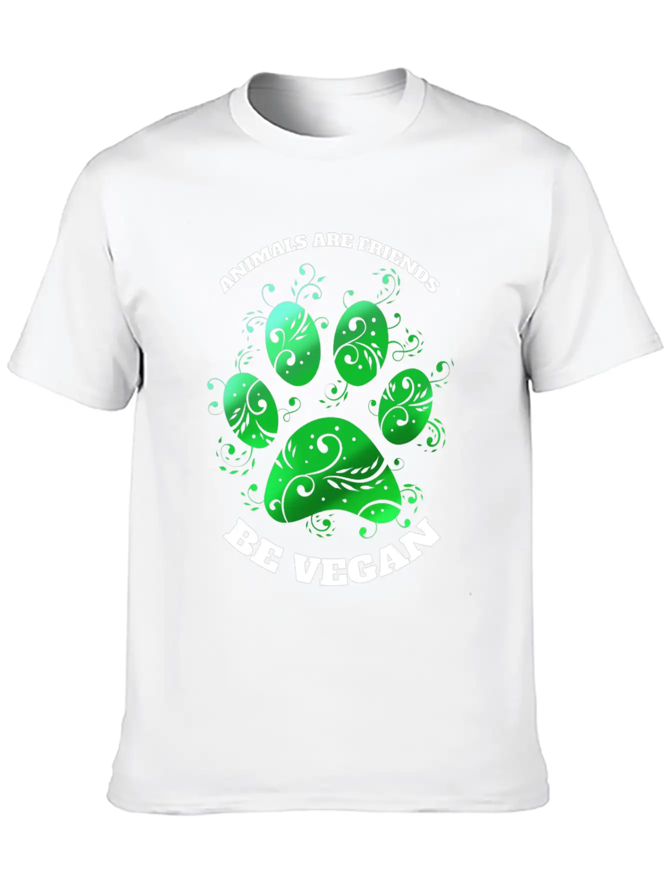 Green Paw - Animals Are Friends - Vegetarians Go Essential Unisex Summer Tee – Soft Cotton Casual Fit